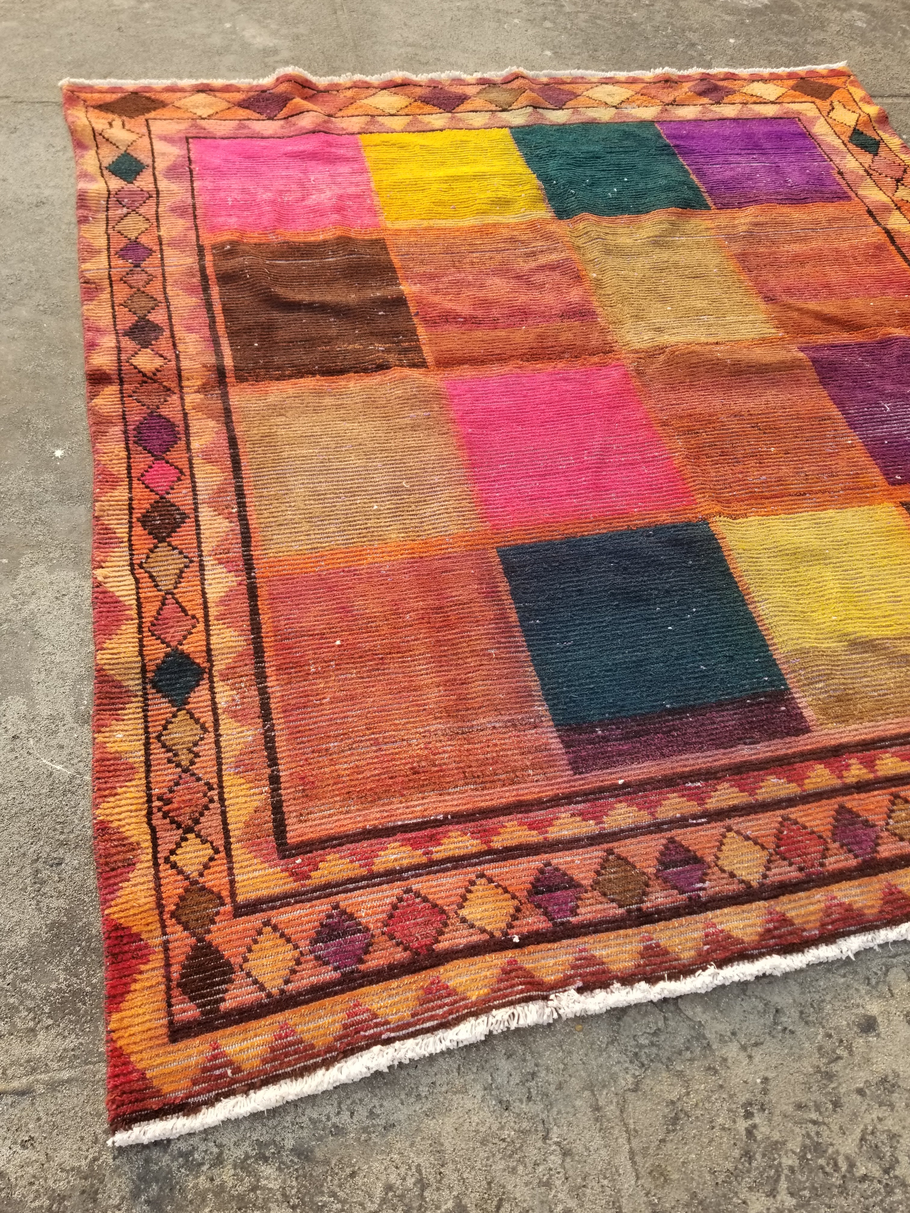 Distressed Vintage Traditional Handmade Oriental Wool Multicolor Rug 224x205cm
