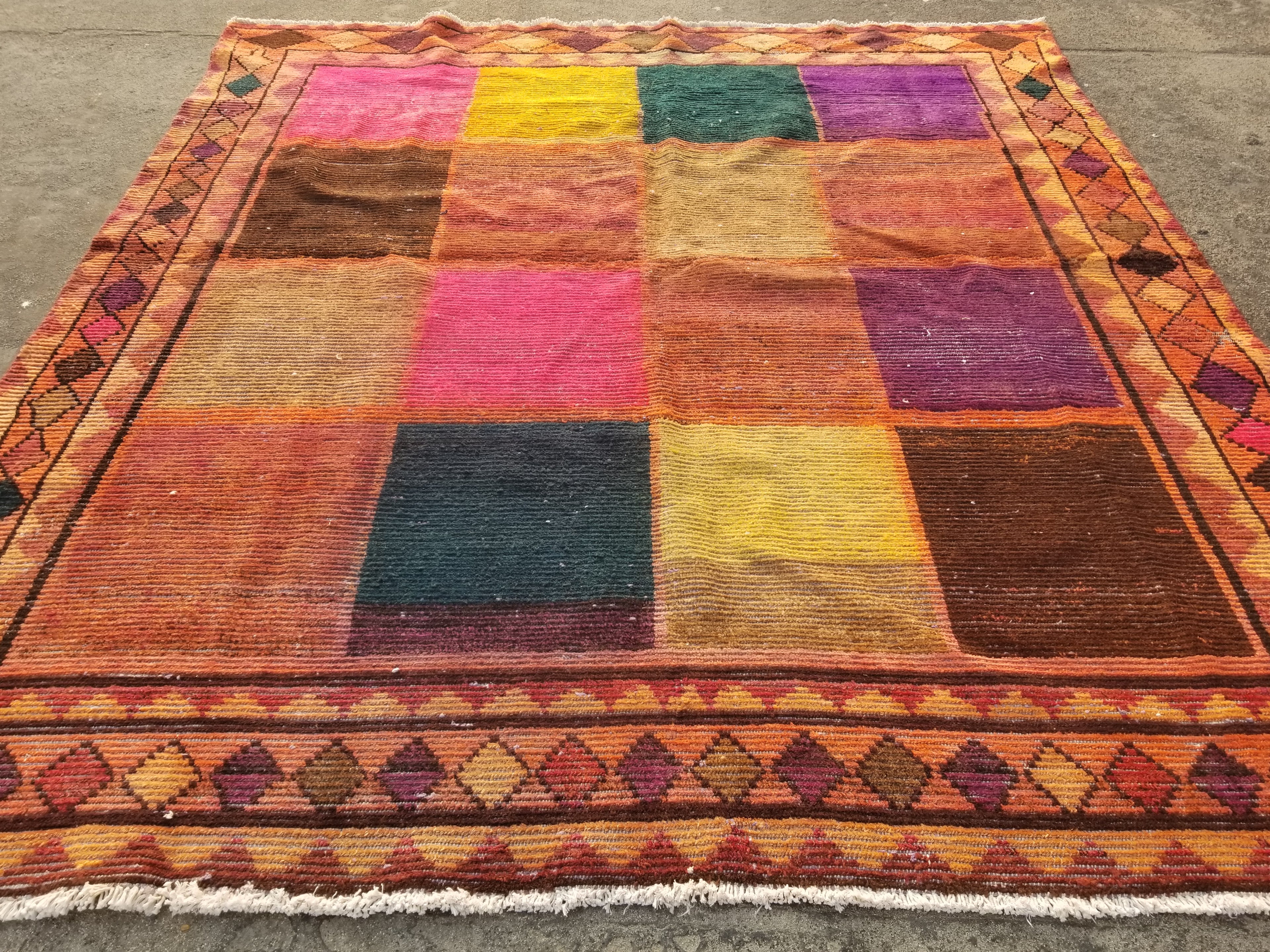 Distressed Vintage Traditional Handmade Oriental Wool Multicolor Rug 224x205cm
