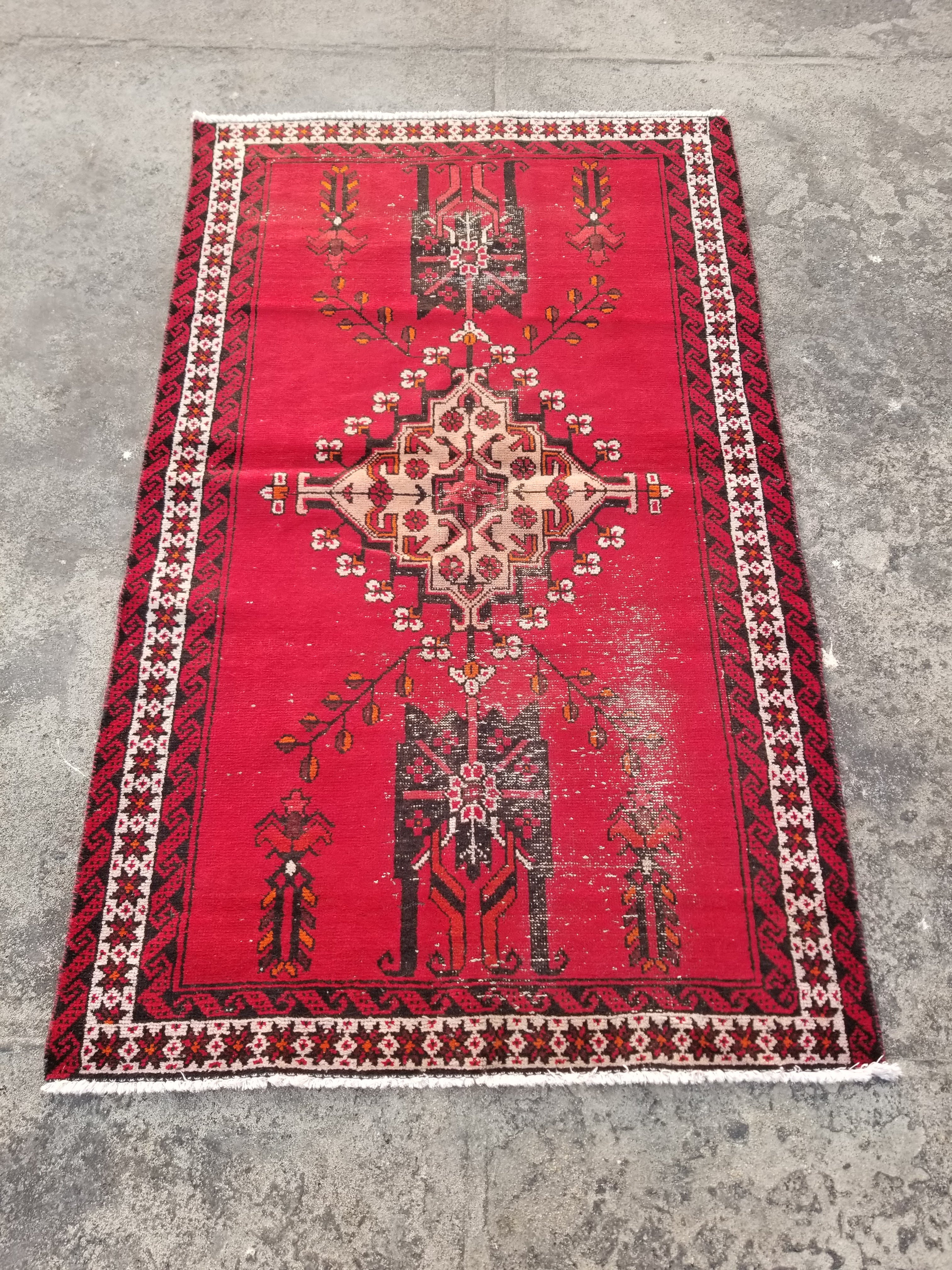 Distressed Vintage Traditional Handmade Turkish Wool Multicolor Rug 193x114cm