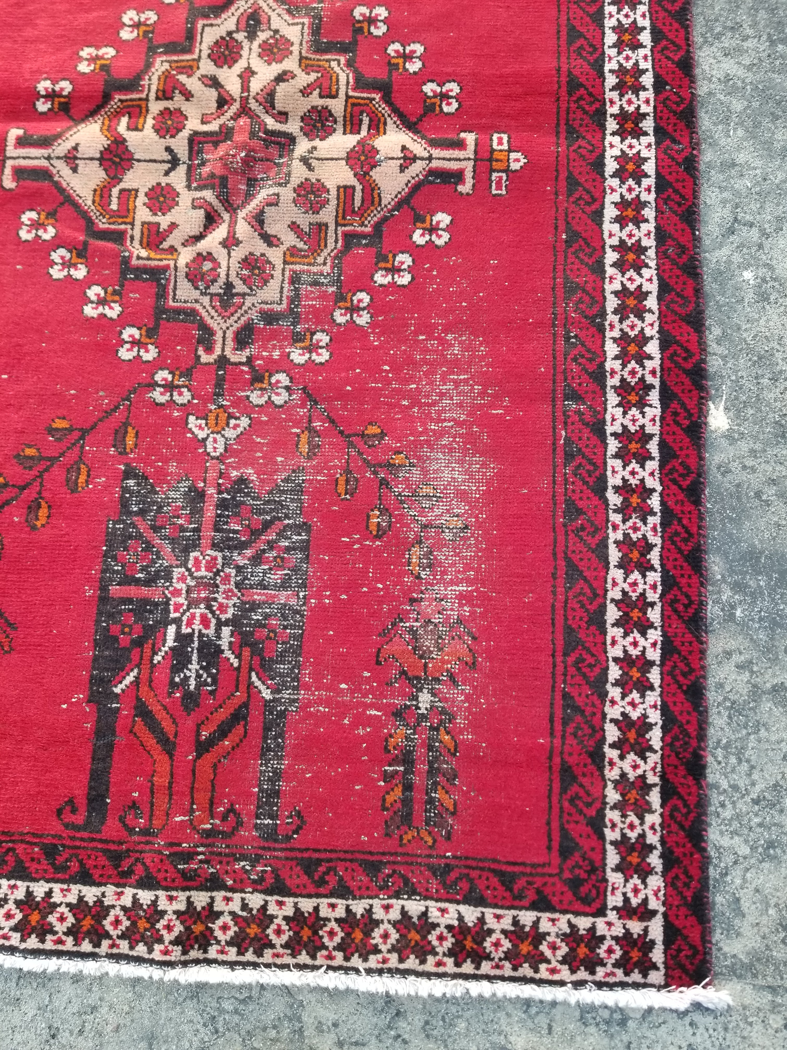 Distressed Vintage Traditional Handmade Turkish Wool Multicolor Rug 193x114cm