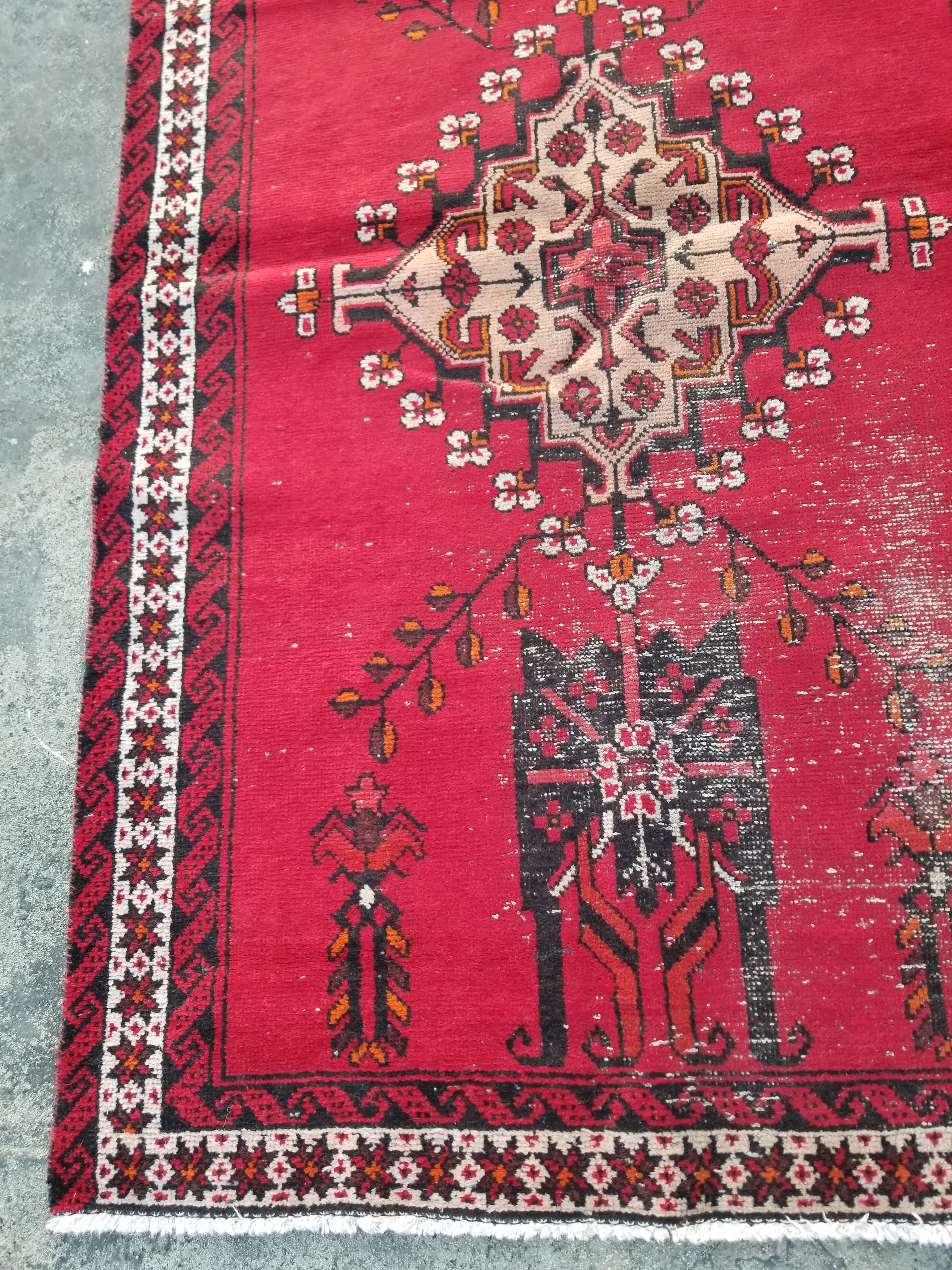 Distressed Vintage Traditional Handmade Turkish Wool Multicolor Rug 193x114cm