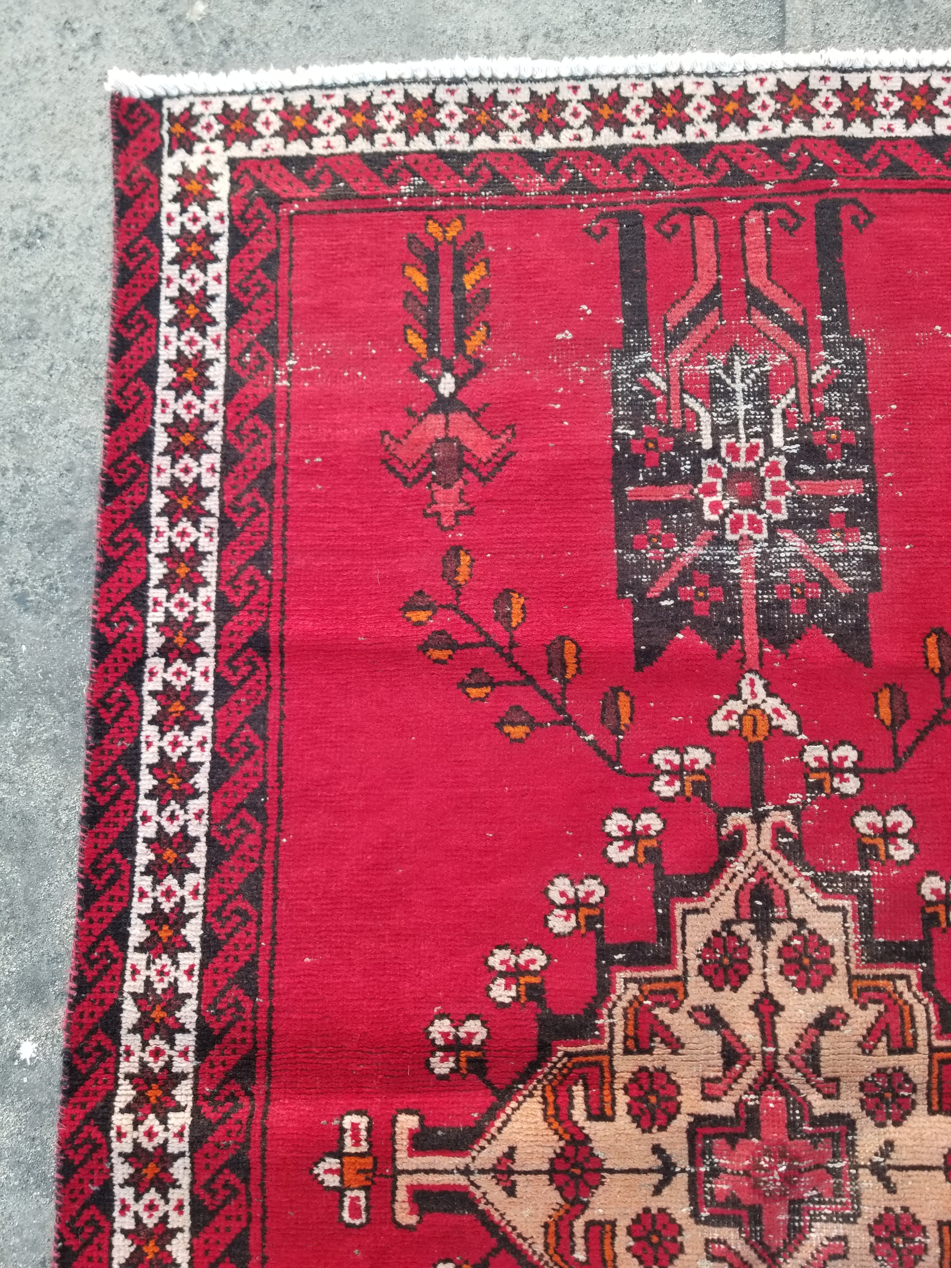 Distressed Vintage Traditional Handmade Turkish Wool Multicolor Rug 193x114cm