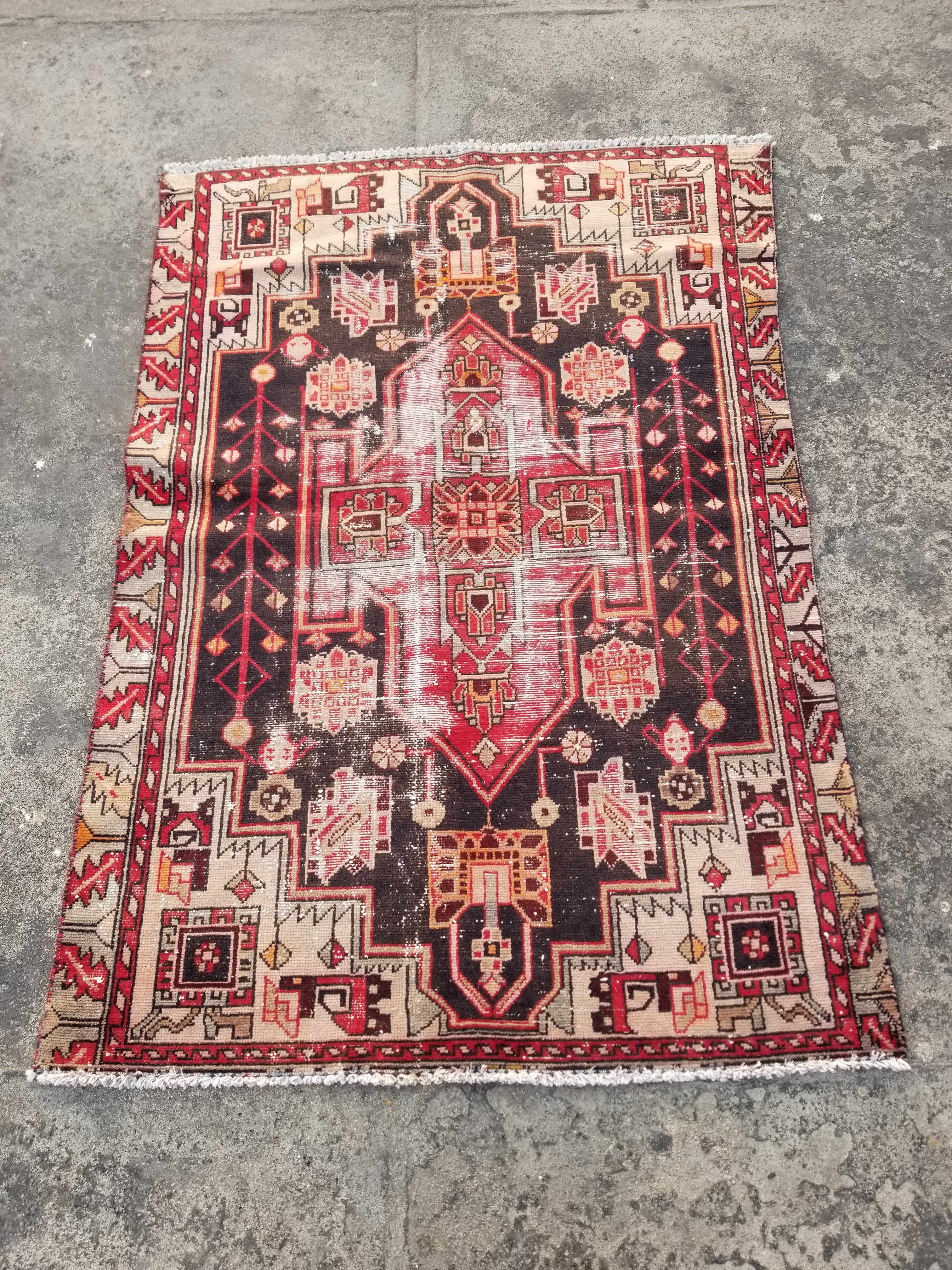 Distressed Vintage Traditional Handmade Shahsawan Wool Multicolor Rug 166x118cm