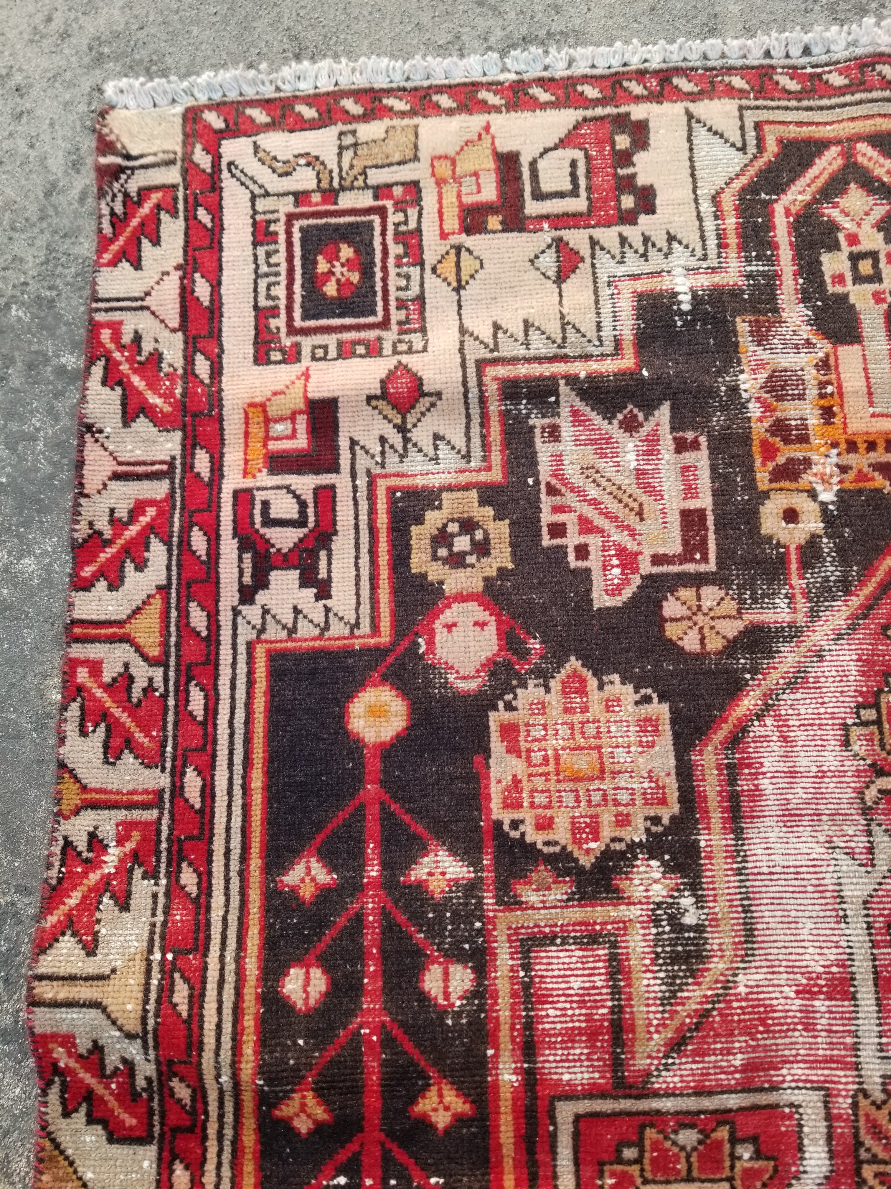 Distressed Vintage Traditional Handmade Shahsawan Wool Multicolor Rug 166x118cm