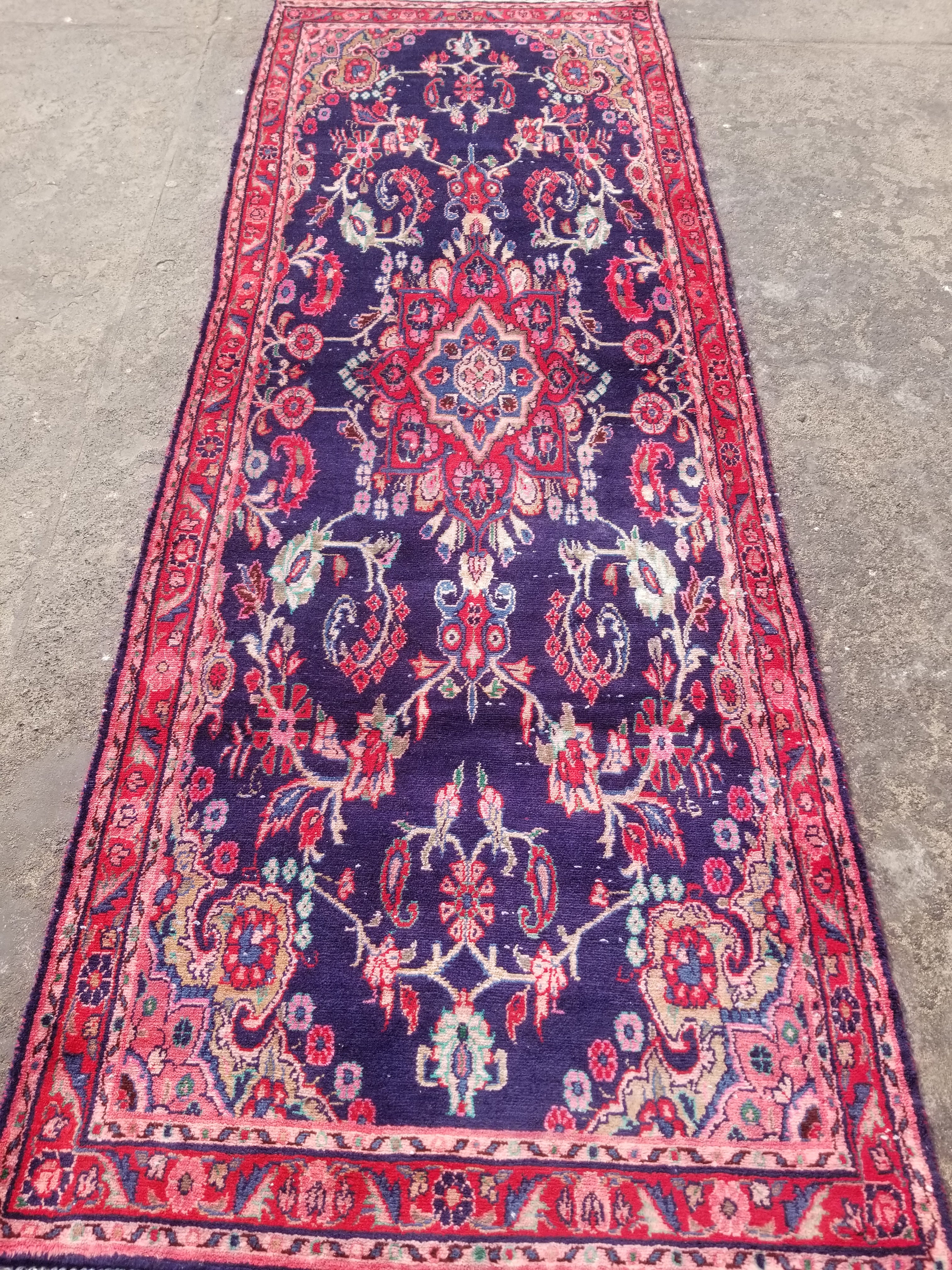 Antique Traditional Handmade Oriental Wool Multicolor Runner Rug 295x110cm
