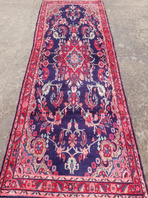 Antique Traditional Handmade Oriental Wool Multicolor Runner Rug 295x110cm