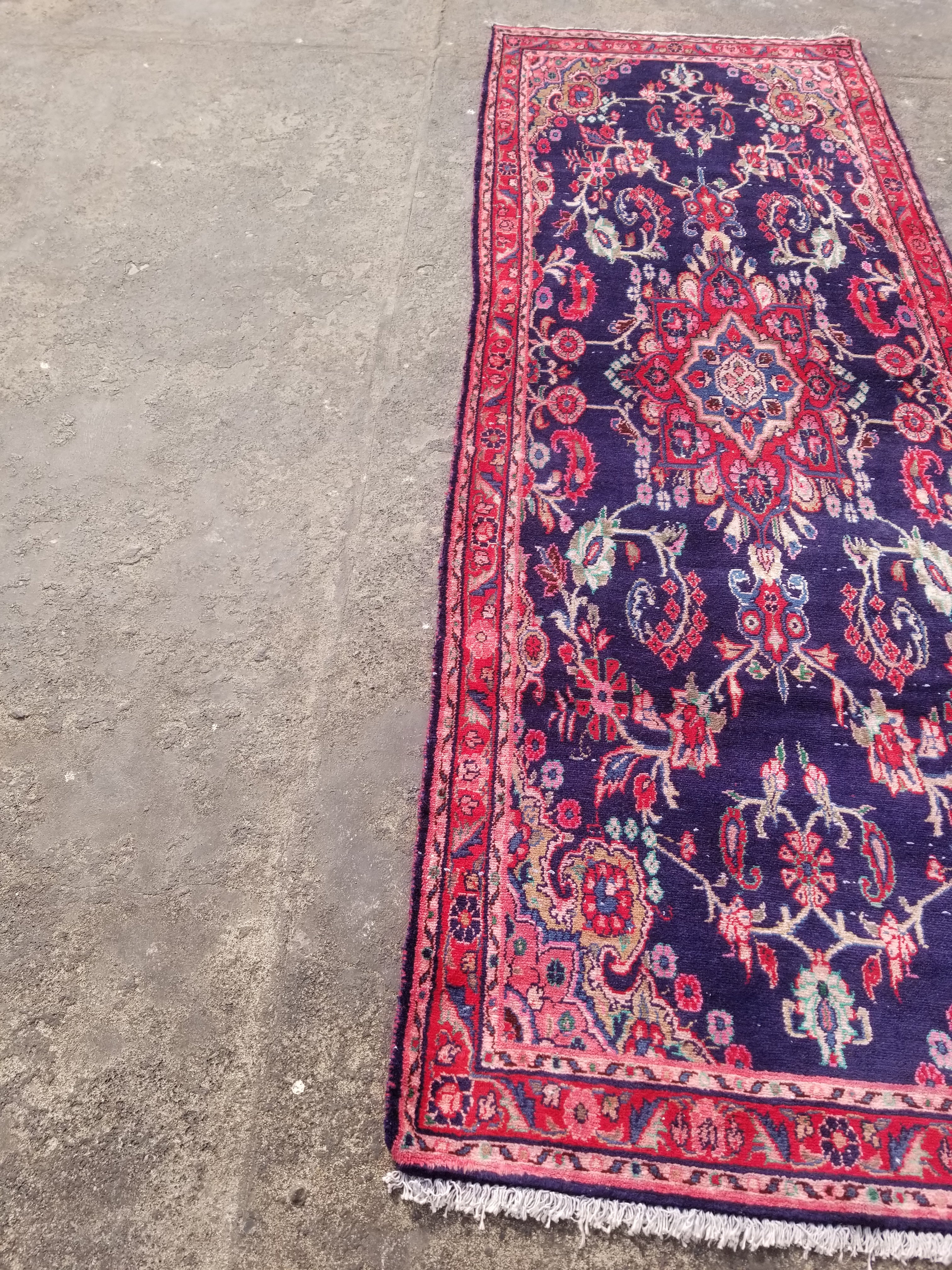 Antique Traditional Handmade Oriental Wool Multicolor Runner Rug 295x110cm