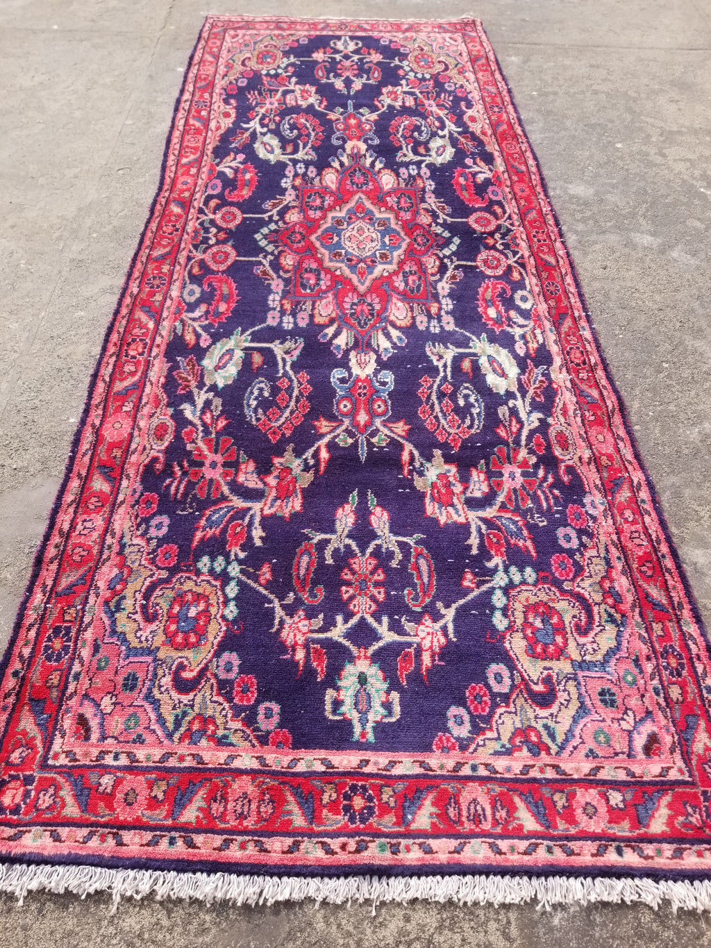 Antique Traditional Handmade Oriental Wool Multicolor Runner Rug 295x110cm