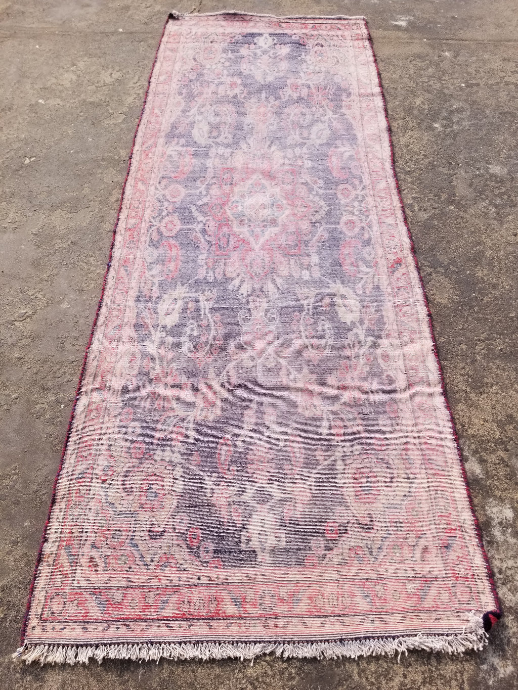 Antique Traditional Handmade Oriental Wool Multicolor Runner Rug 295x110cm