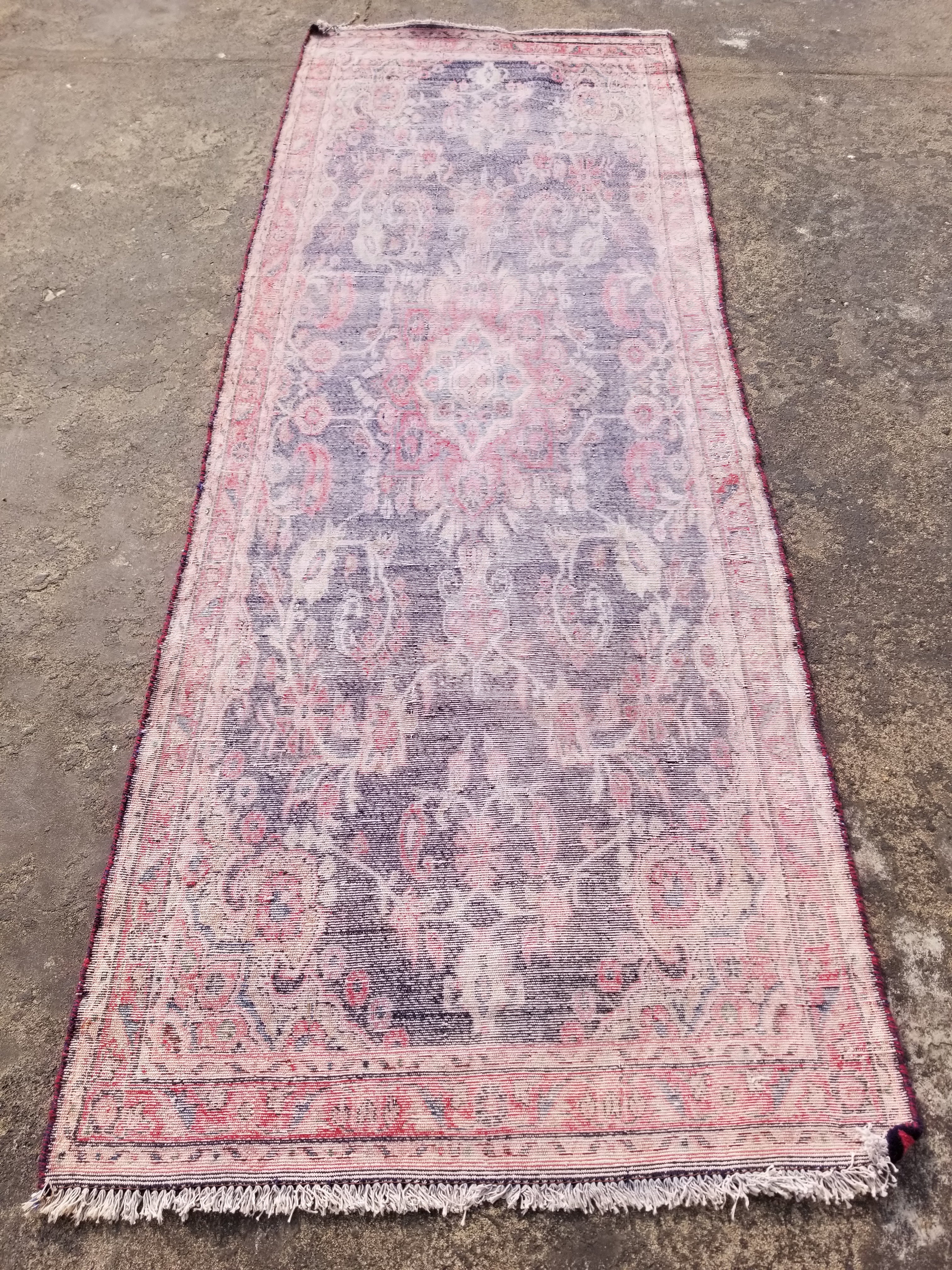 Antique Traditional Handmade Oriental Wool Multicolor Runner Rug 295x110cm