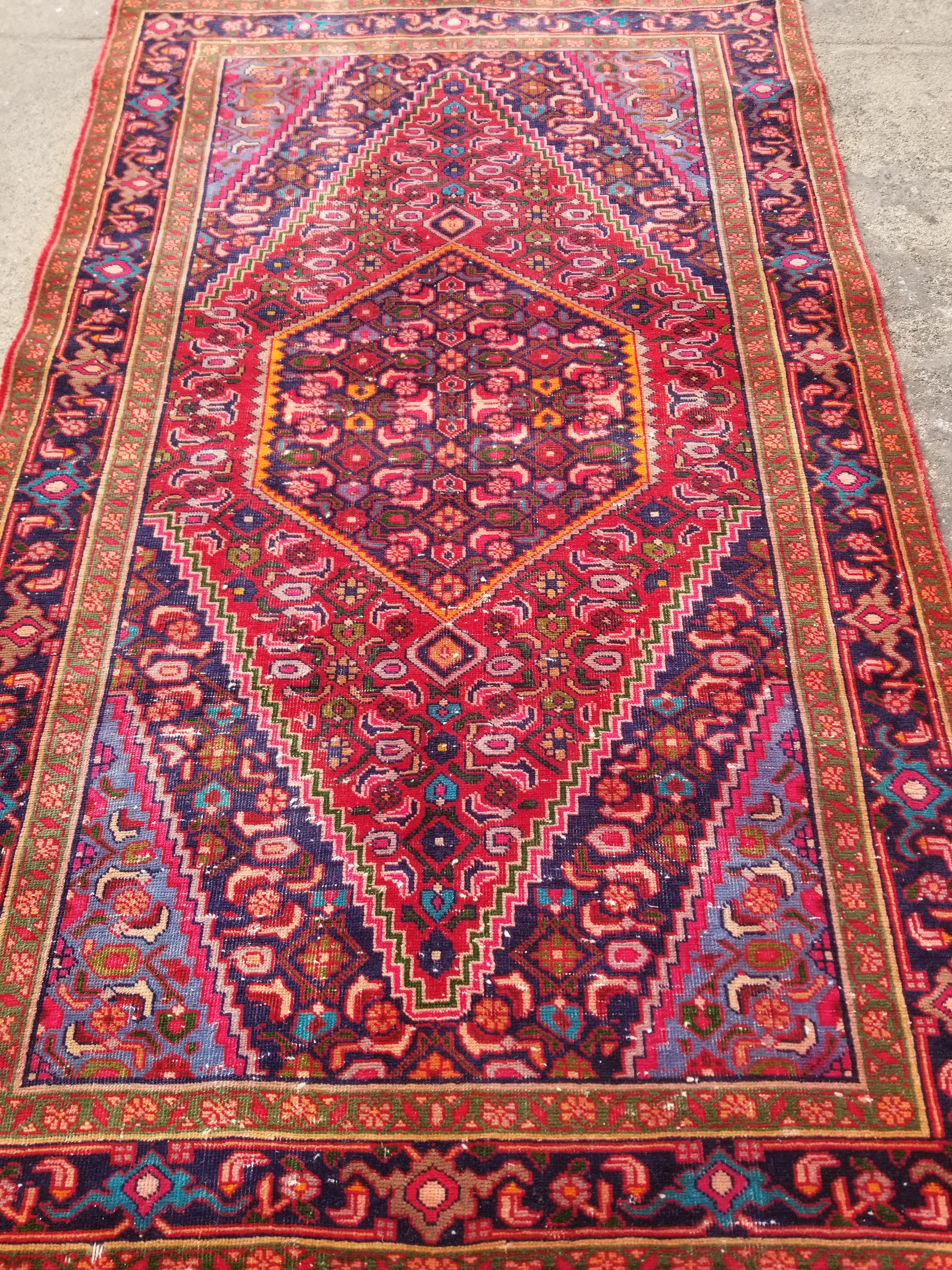 Distressed Vintage Handmade Hamadan Wool Multicolor Rug 199x120cm
