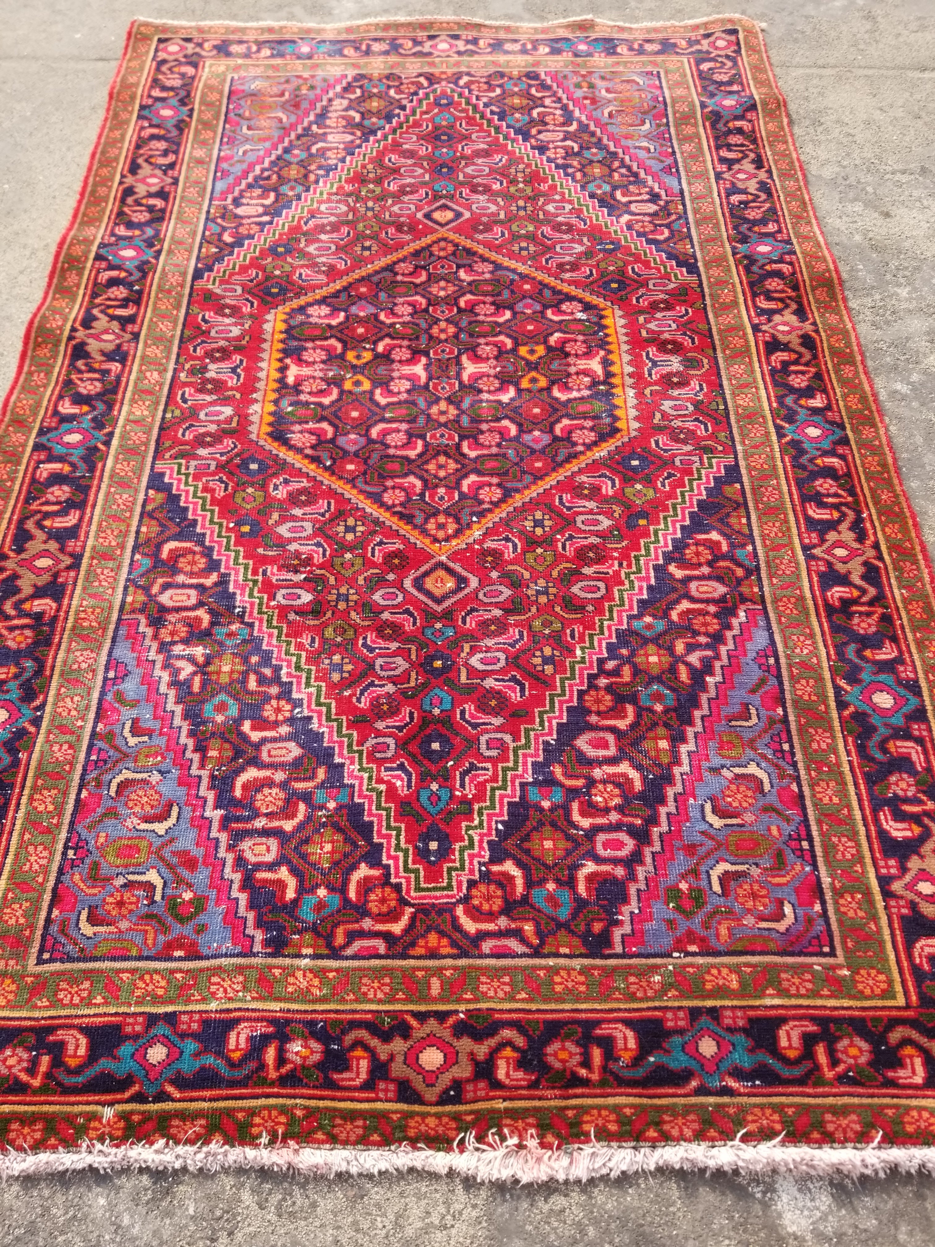 Distressed Vintage Handmade Hamadan Wool Multicolor Rug 199x120cm