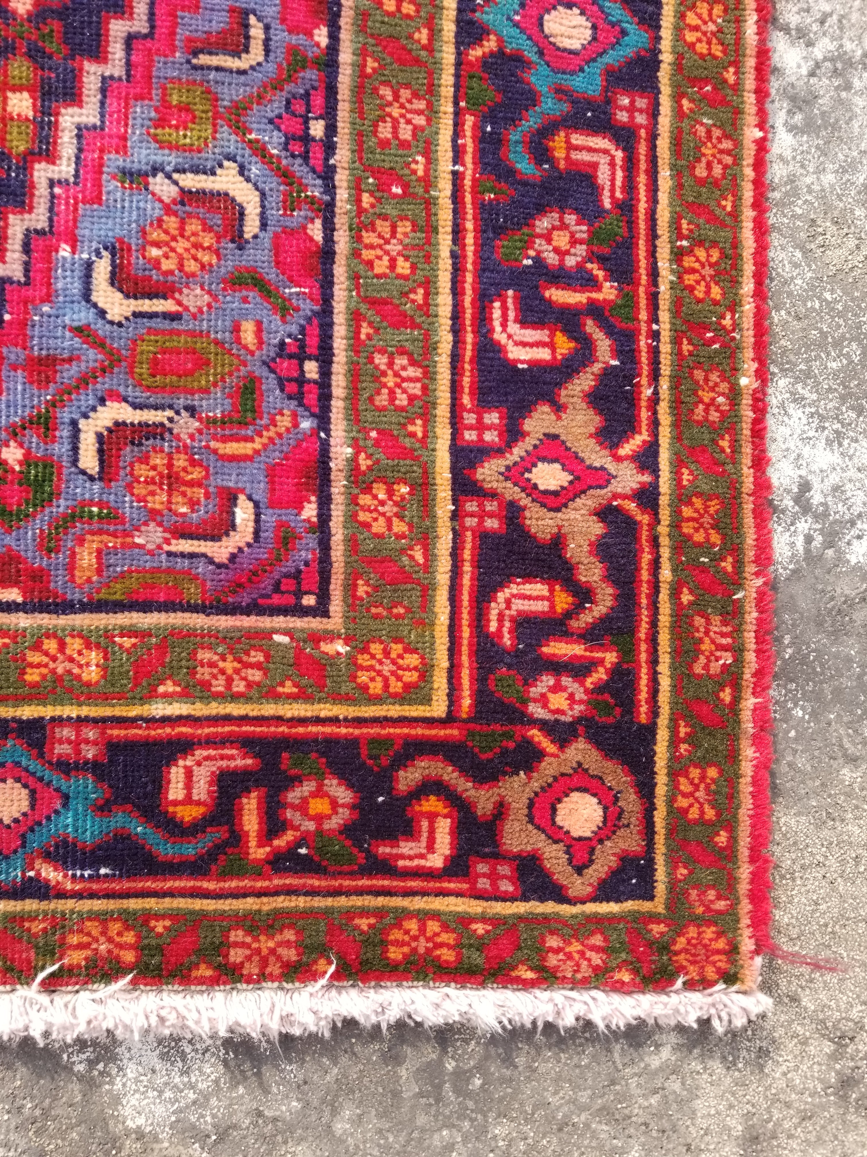 Distressed Vintage Handmade Hamadan Wool Multicolor Rug 199x120cm