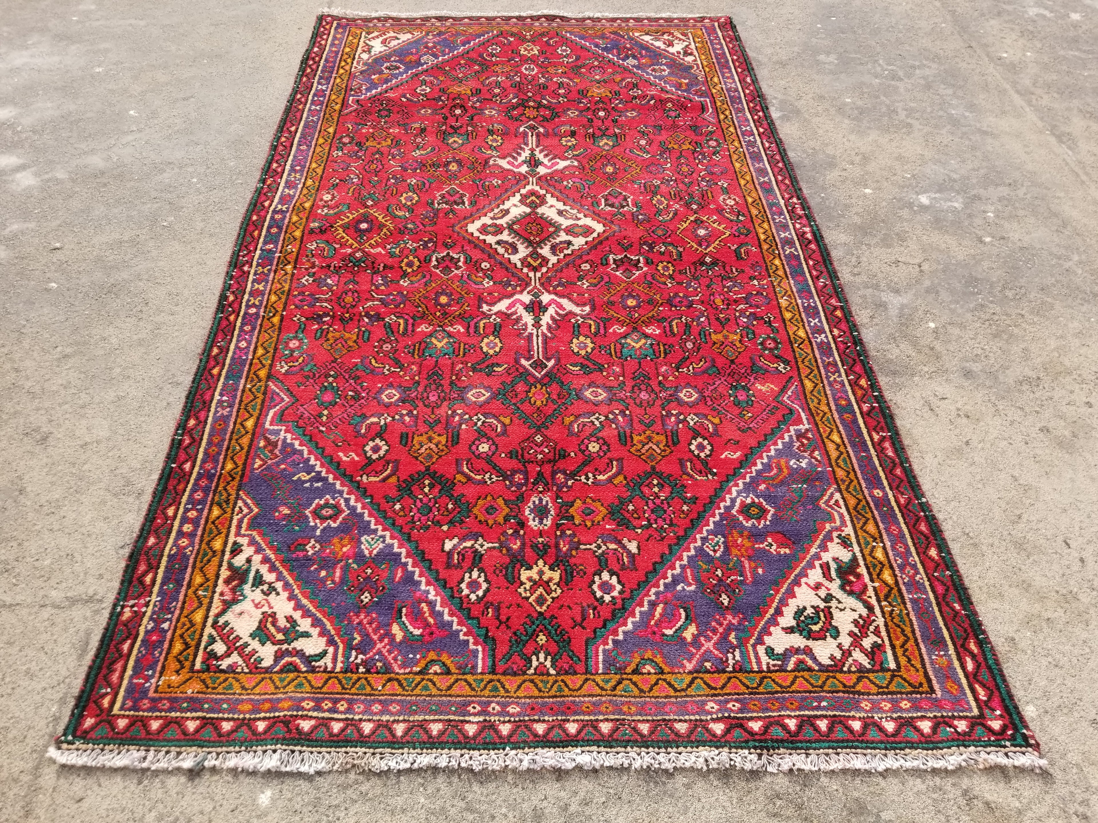 Antique Traditional Handmade Hamadan Wool Multicolor Rug 248x137cm