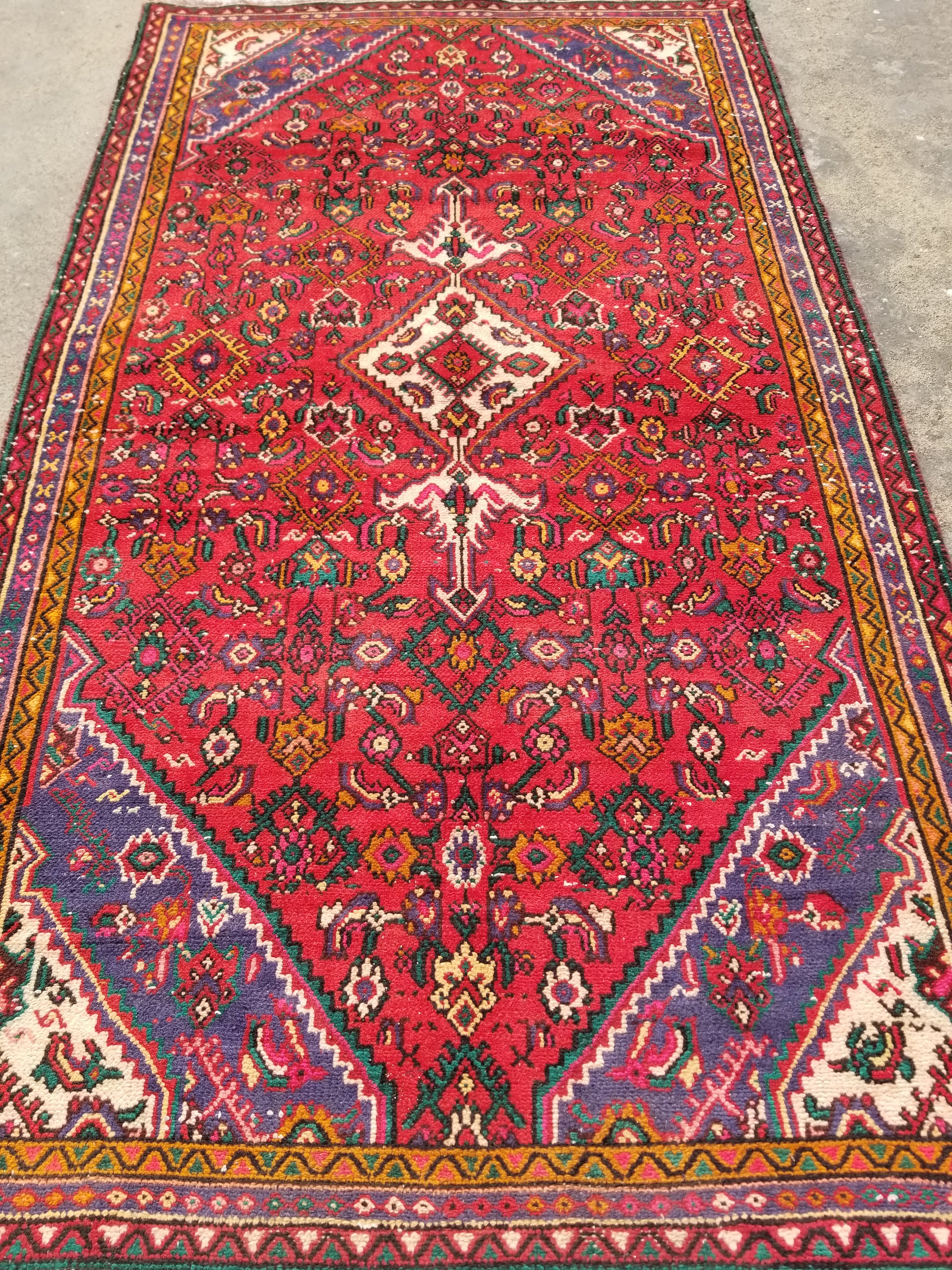 Antique Traditional Handmade Hamadan Wool Multicolor Rug 248x137cm