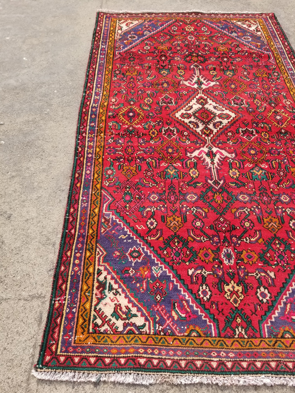 Antique Traditional Handmade Hamadan Wool Multicolor Rug 248x137cm