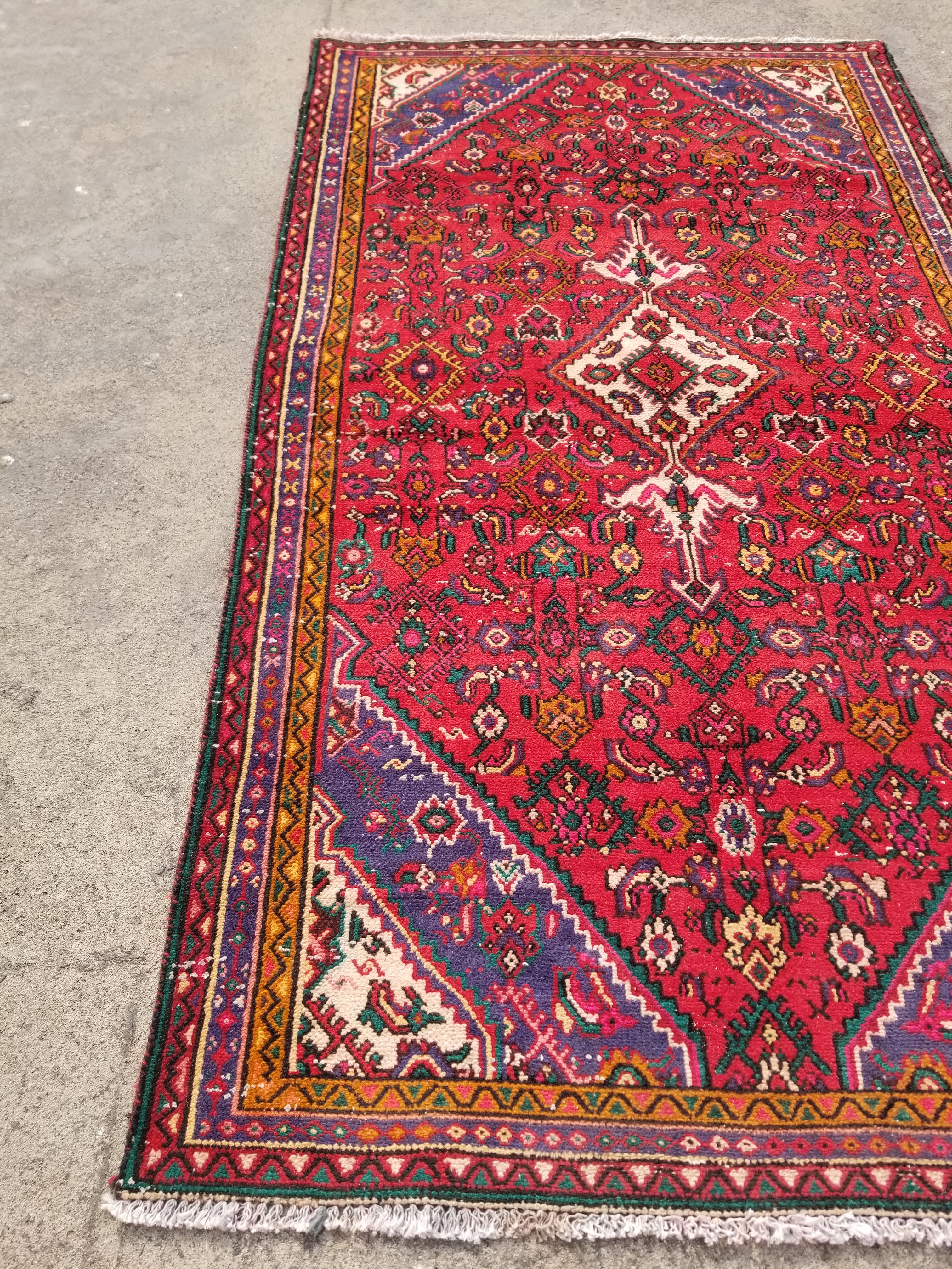 Antique Traditional Handmade Hamadan Wool Multicolor Rug 248x137cm