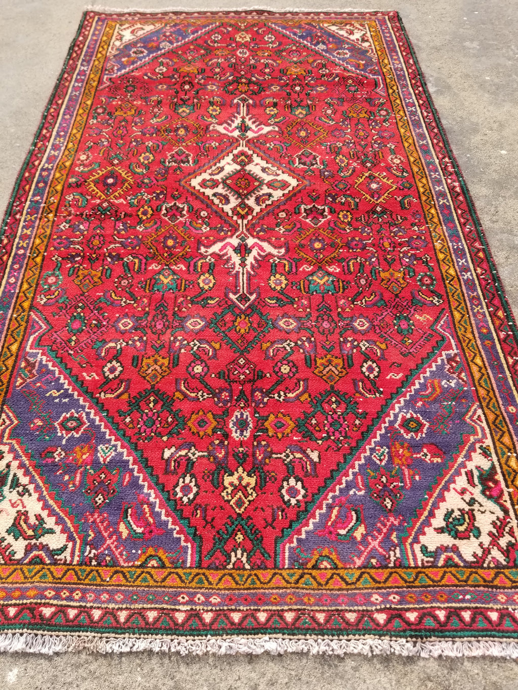 Antique Traditional Handmade Hamadan Wool Multicolor Rug 248x137cm