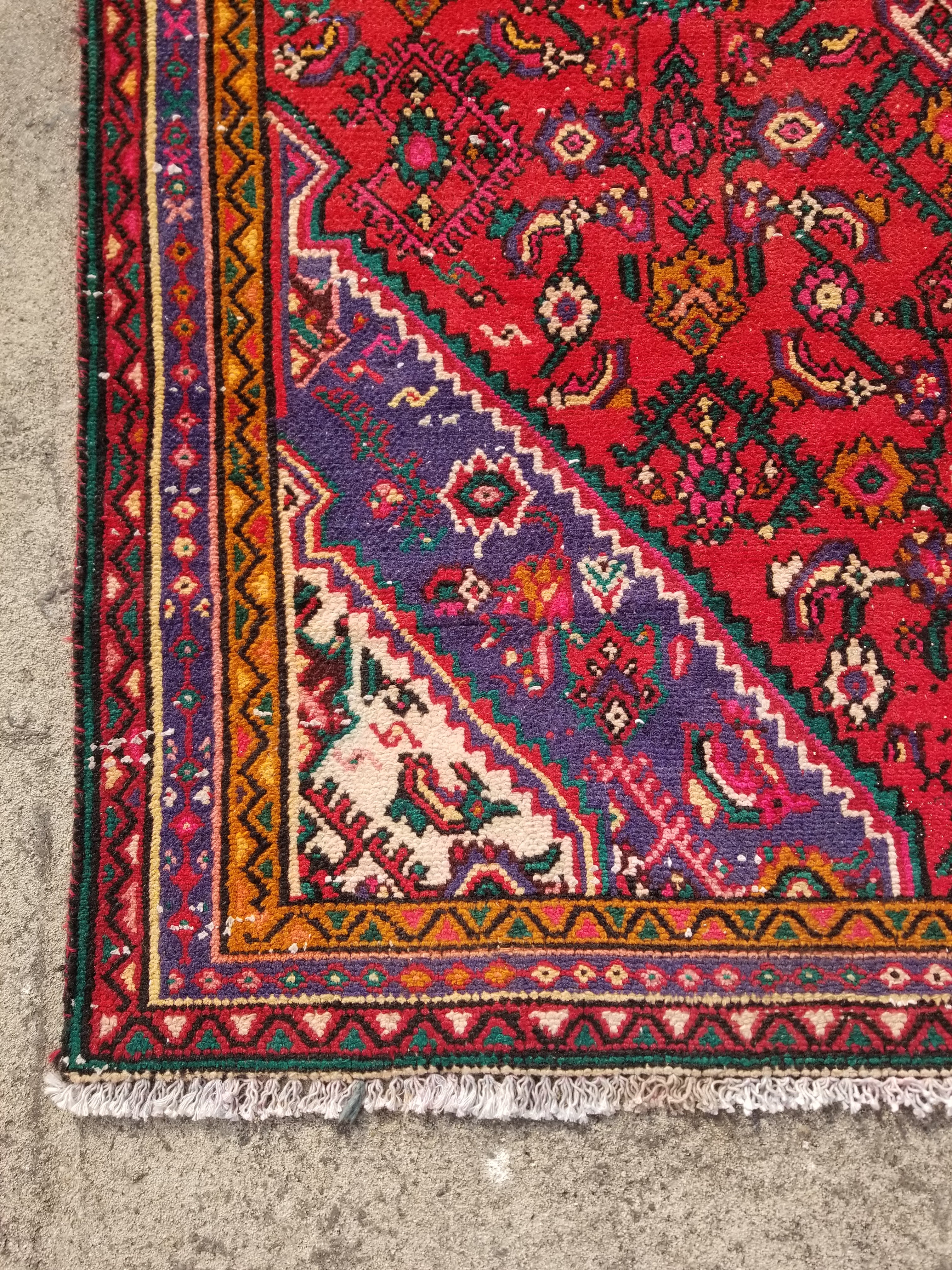 Antique Traditional Handmade Hamadan Wool Multicolor Rug 248x137cm