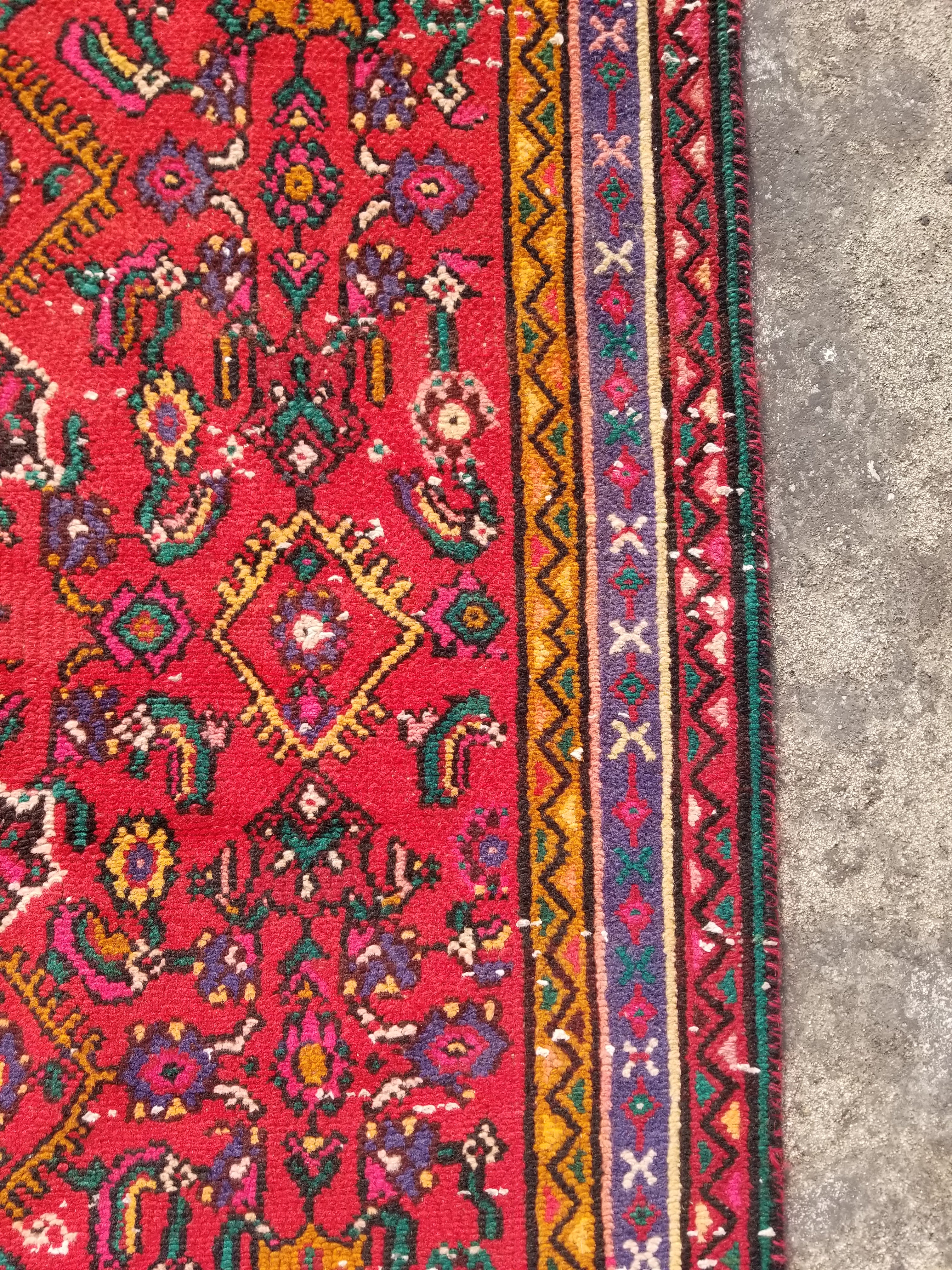 Antique Traditional Handmade Hamadan Wool Multicolor Rug 248x137cm