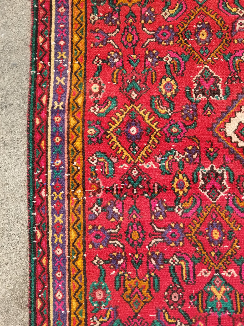 Antique Traditional Handmade Hamadan Wool Multicolor Rug 248x137cm