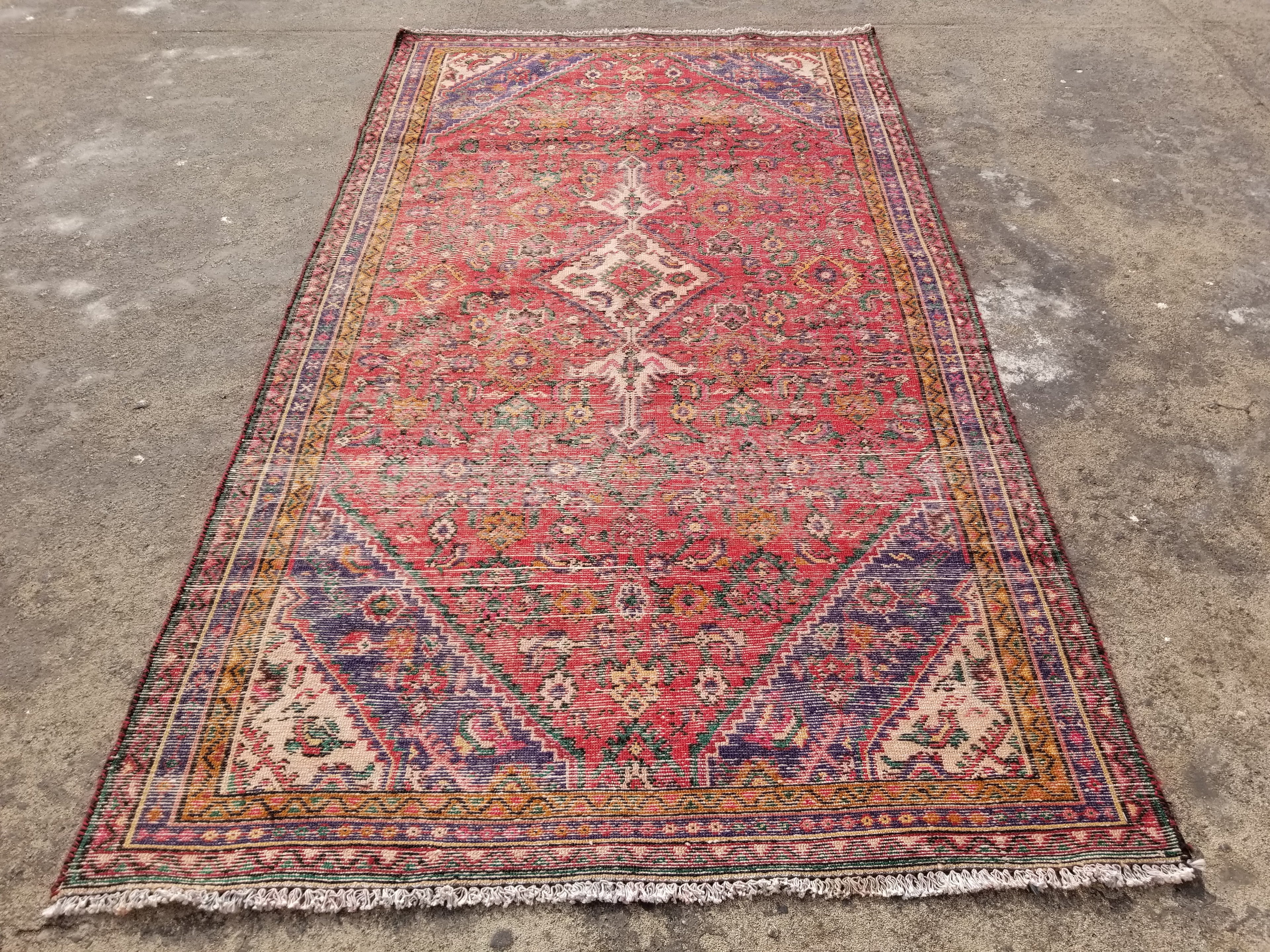 Antique Traditional Handmade Hamadan Wool Multicolor Rug 248x137cm