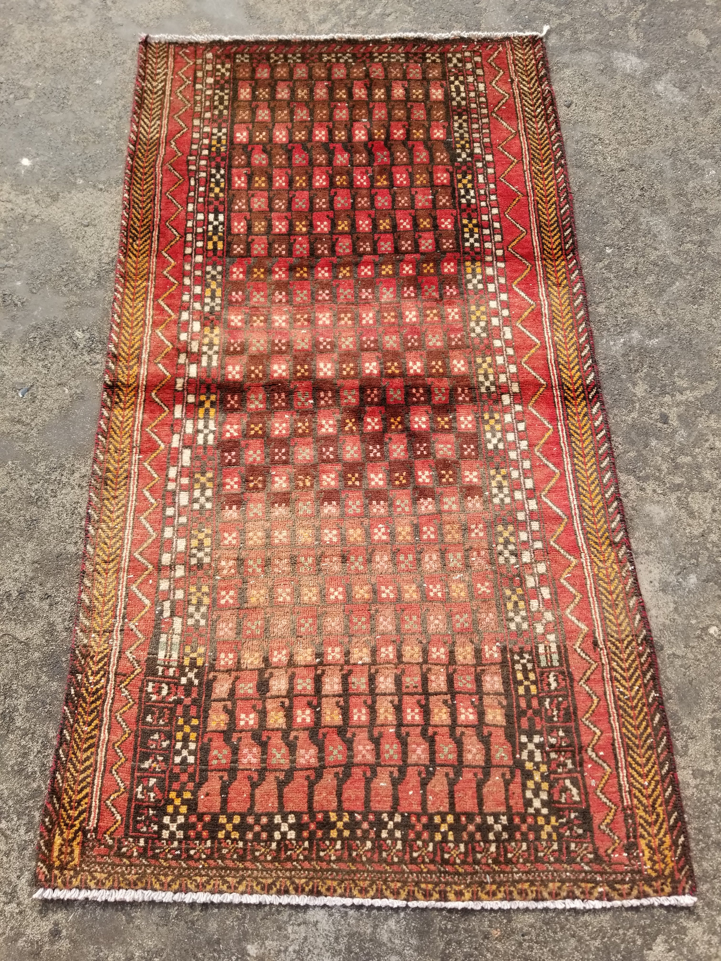 Distressed Vintage Traditional Handmade Afghan Wool Multicolor Rug 160x88cm
