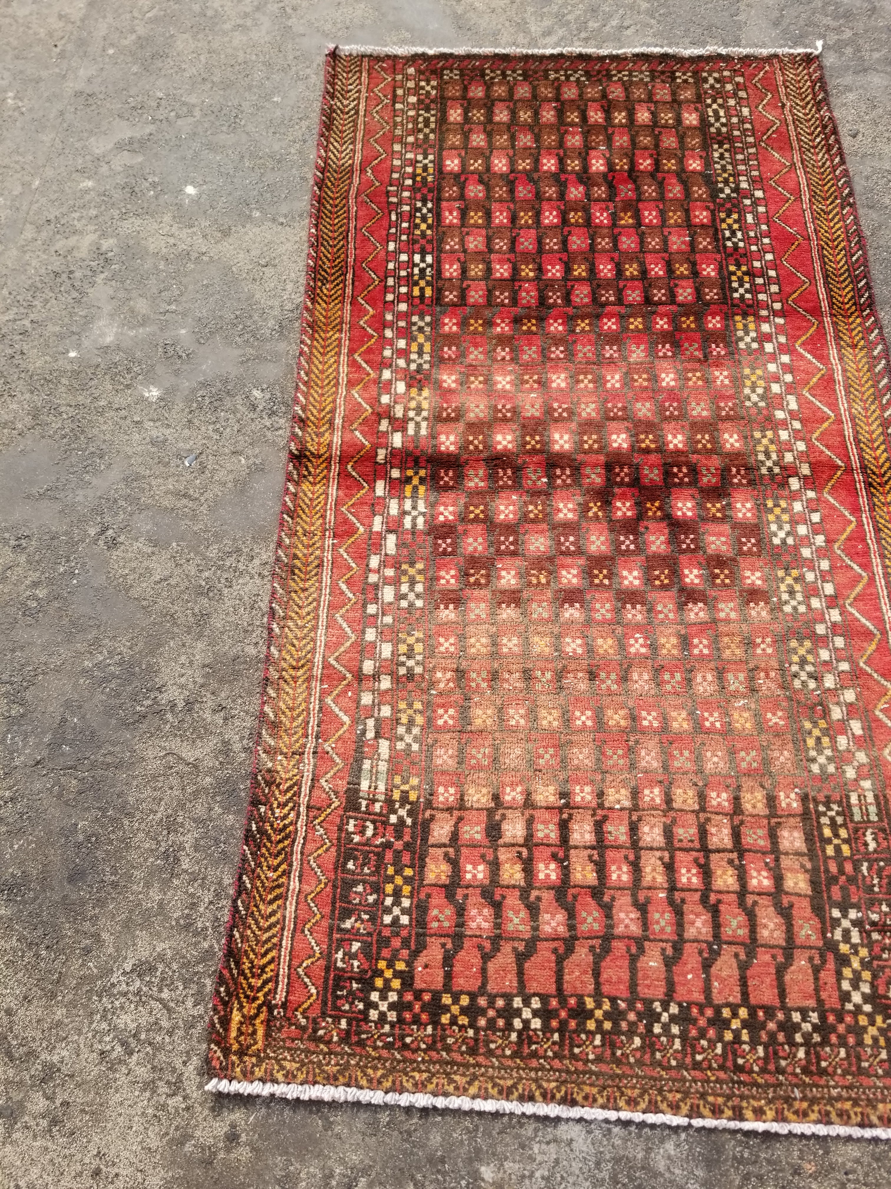 Distressed Vintage Traditional Handmade Afghan Wool Multicolor Rug 160x88cm
