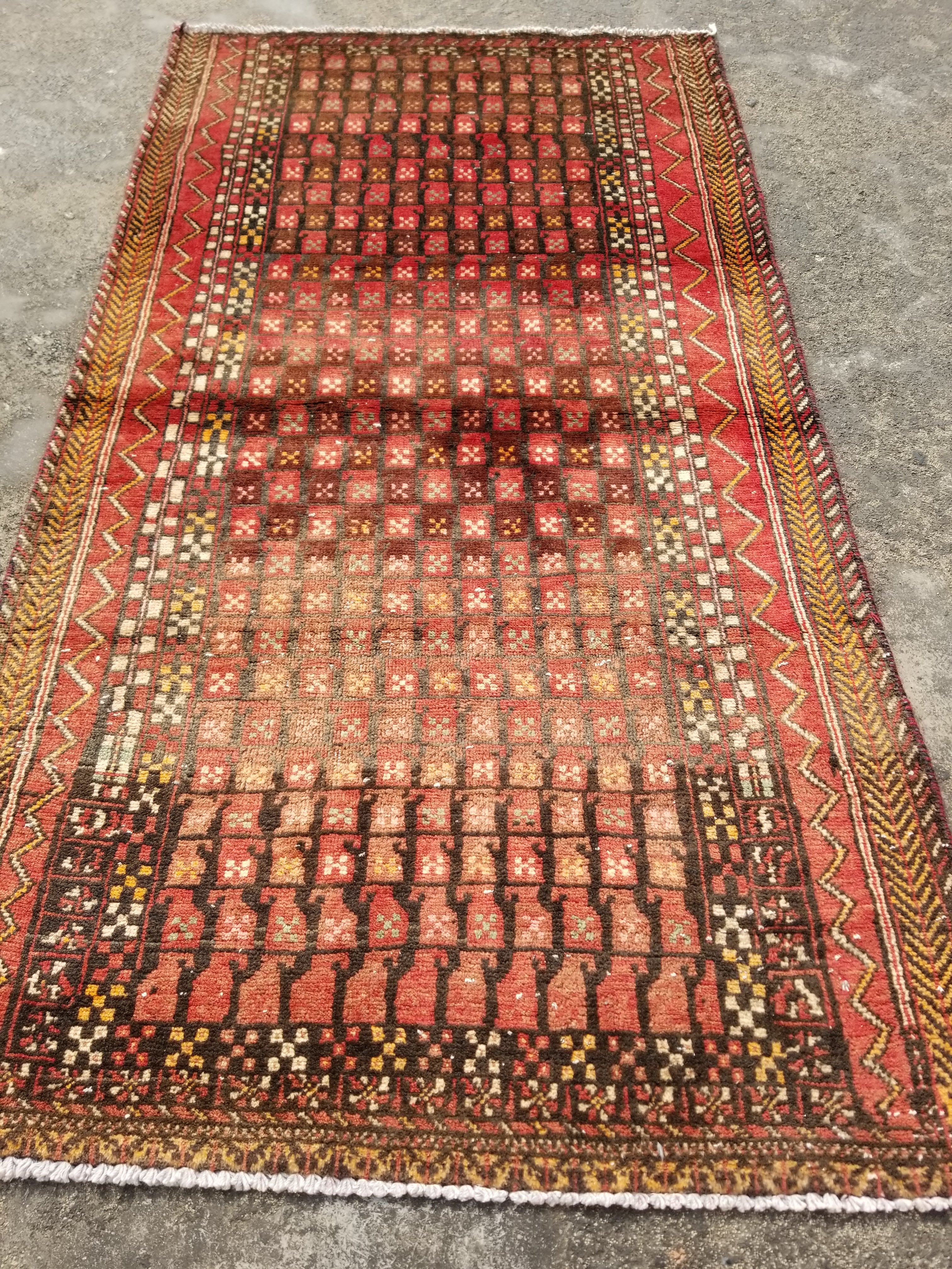 Distressed Vintage Traditional Handmade Afghan Wool Multicolor Rug 160x88cm