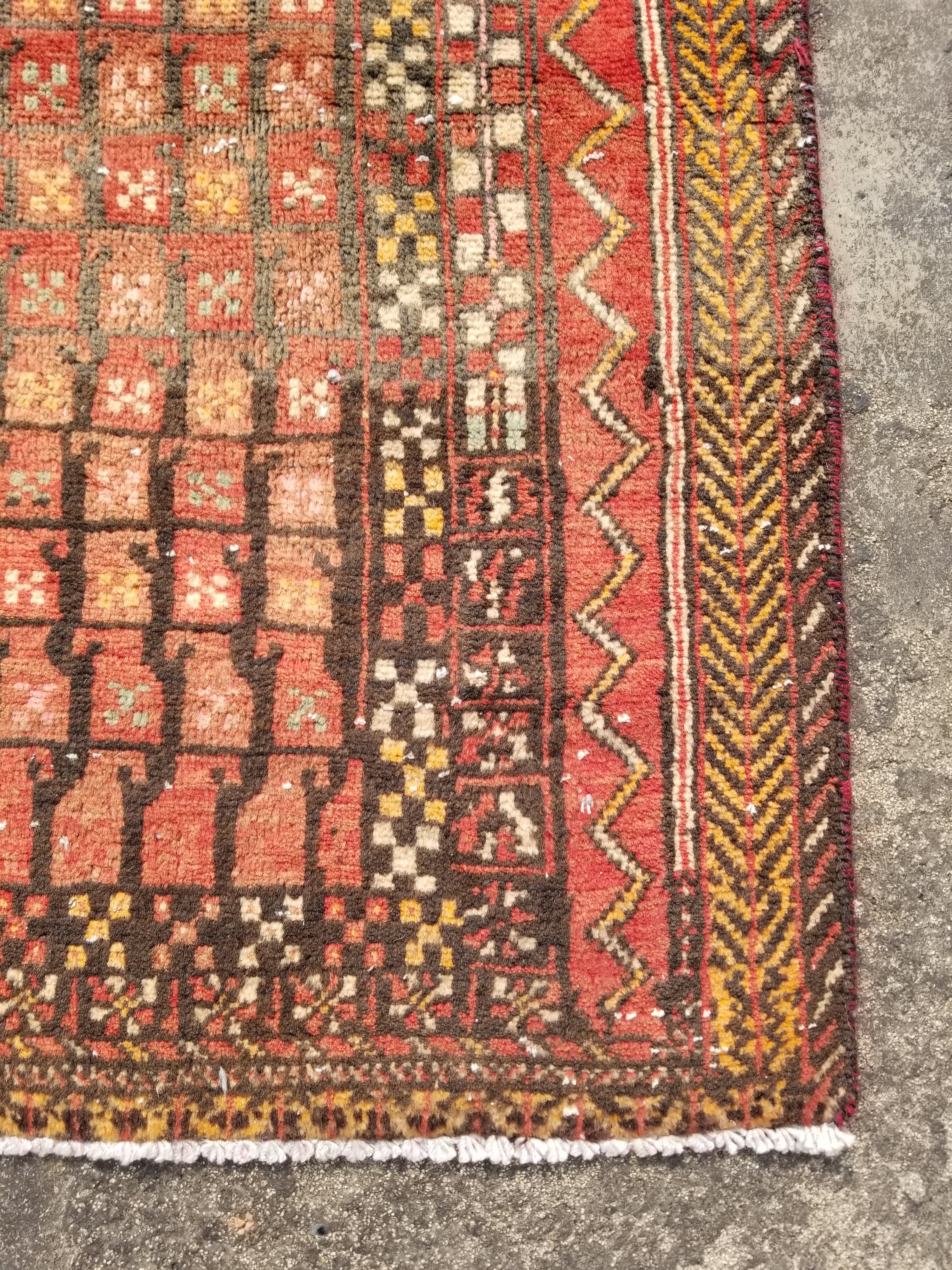 Distressed Vintage Traditional Handmade Afghan Wool Multicolor Rug 160x88cm