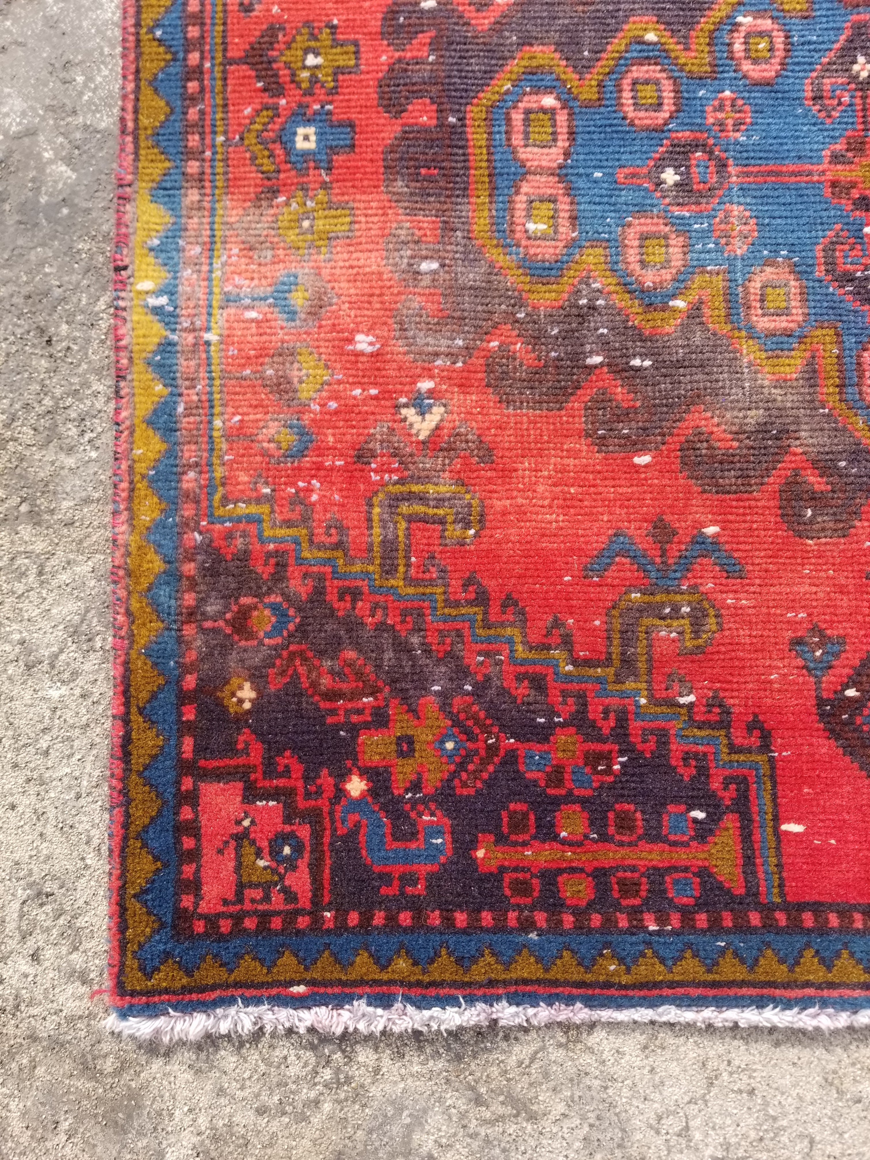 Distressed Vintage Handmade Turkish Oushak Wool Multicolor Runner Rug 284x85cm