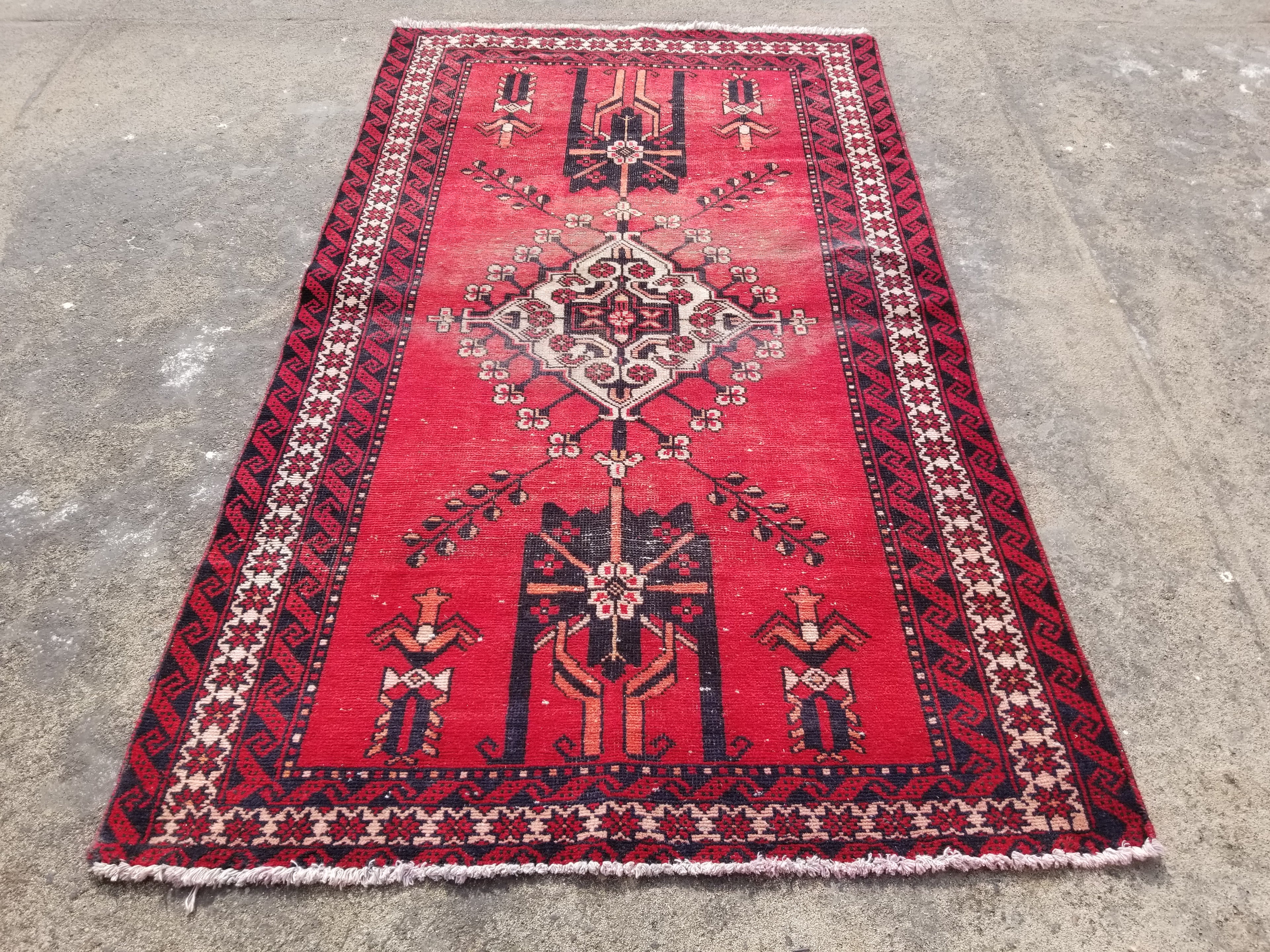 Distressed Vintage Handmade Turkish Anatolian Wool Multicolor Rug 200x117cm