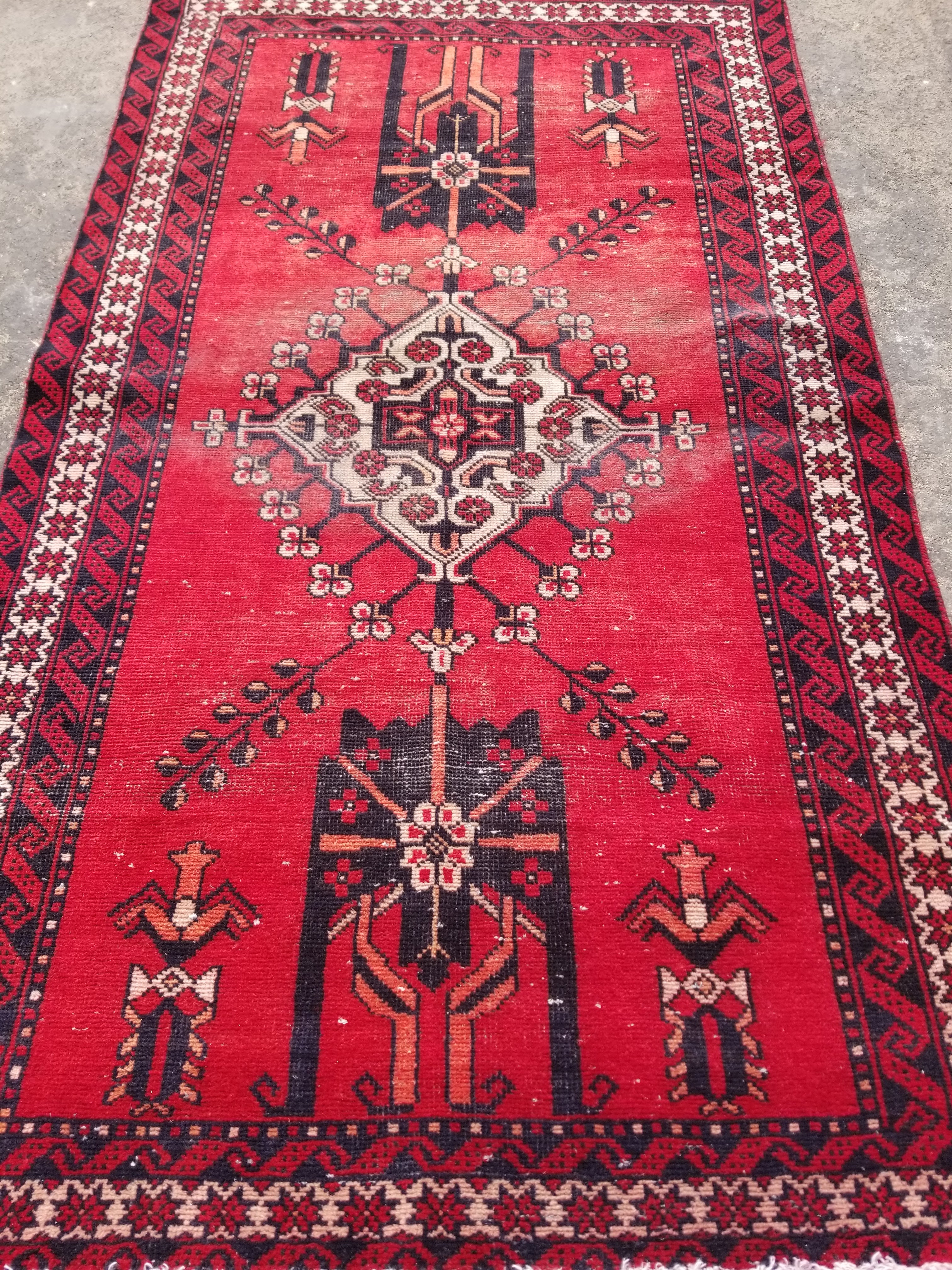 Distressed Vintage Handmade Turkish Anatolian Wool Multicolor Rug 200x117cm