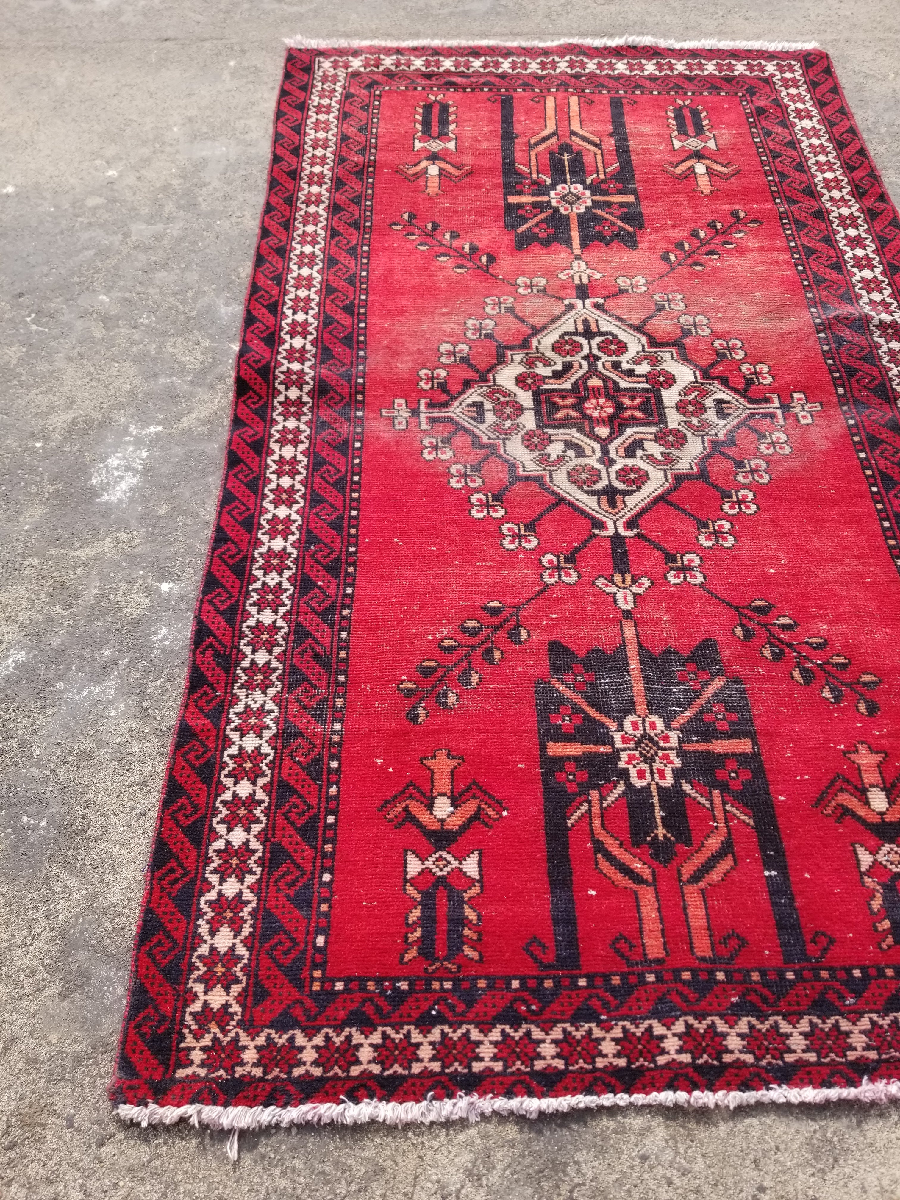 Distressed Vintage Handmade Turkish Anatolian Wool Multicolor Rug 200x117cm