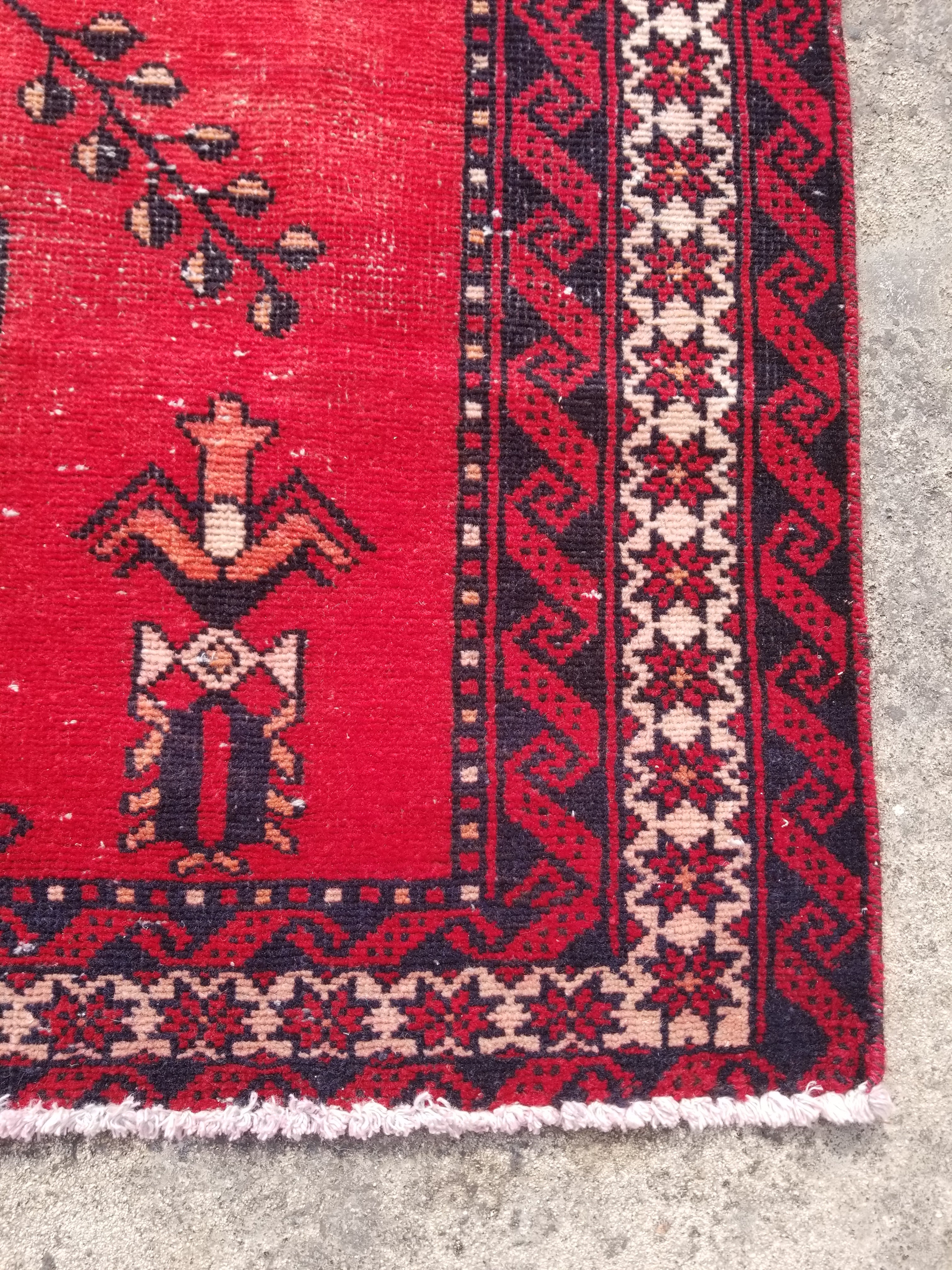 Distressed Vintage Handmade Turkish Anatolian Wool Multicolor Rug 200x117cm