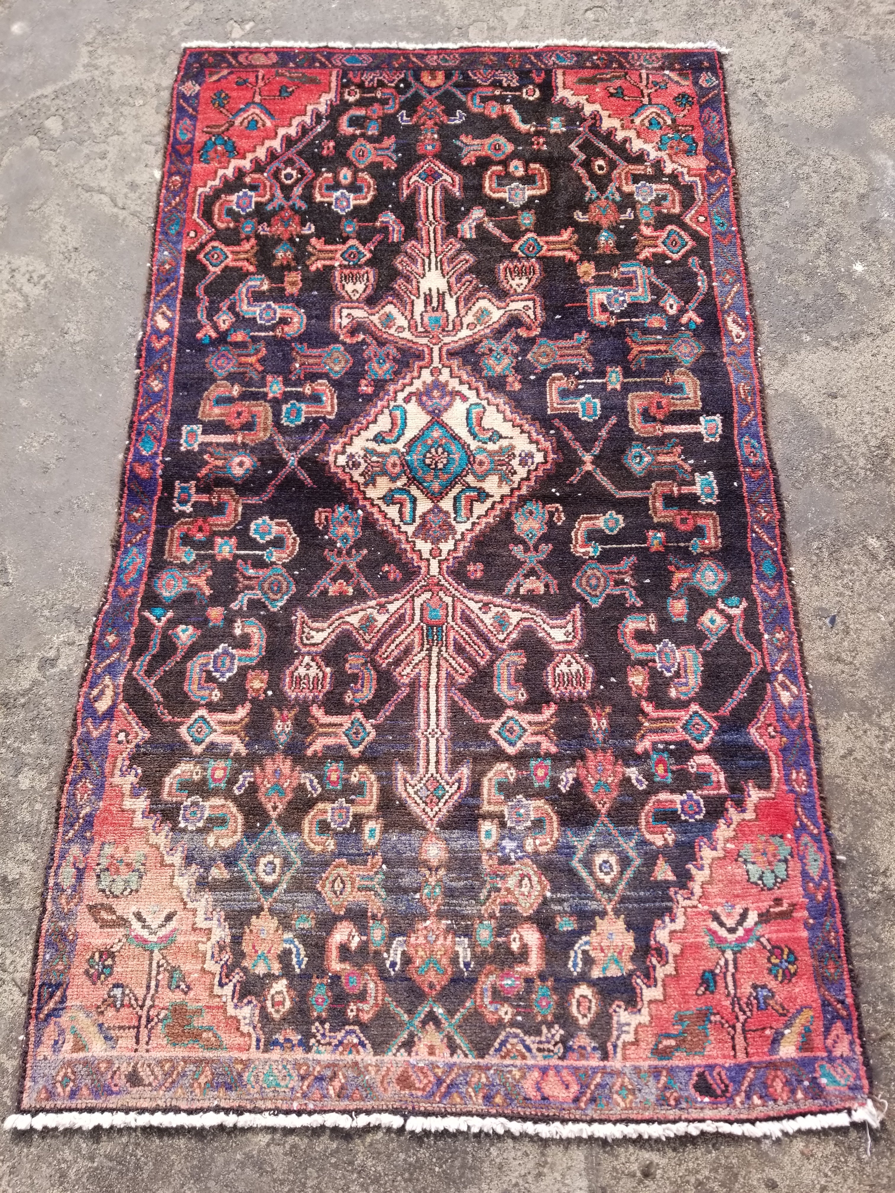 Distressed Vintage Traditional Handmade Hamadan Wool Multicolor Rug 165x97cm