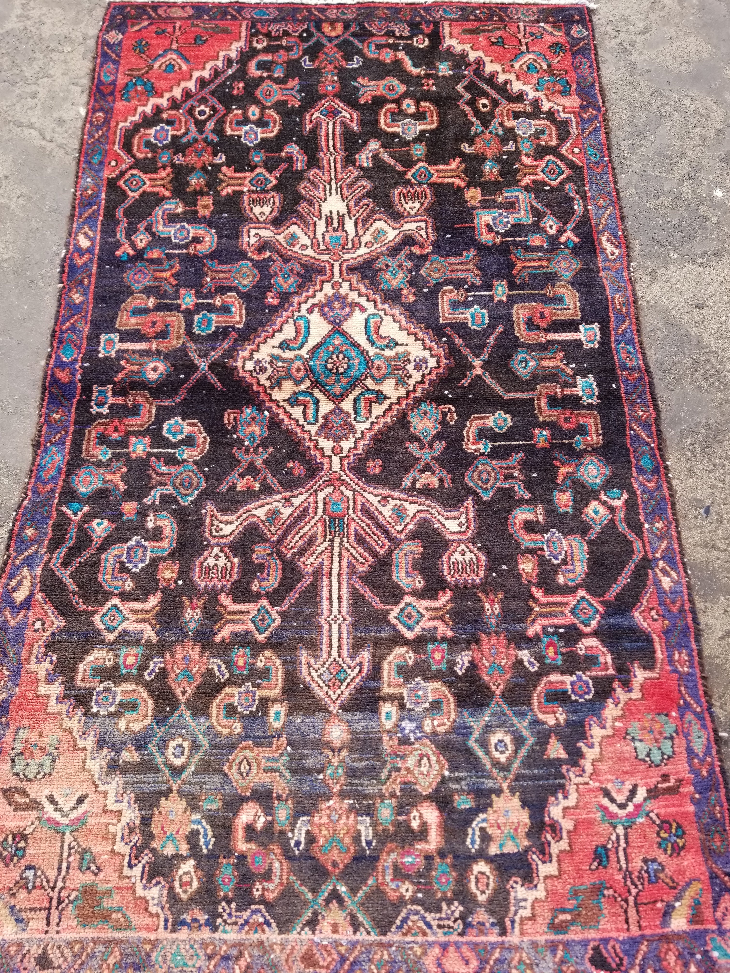 Distressed Vintage Traditional Handmade Hamadan Wool Multicolor Rug 165x97cm