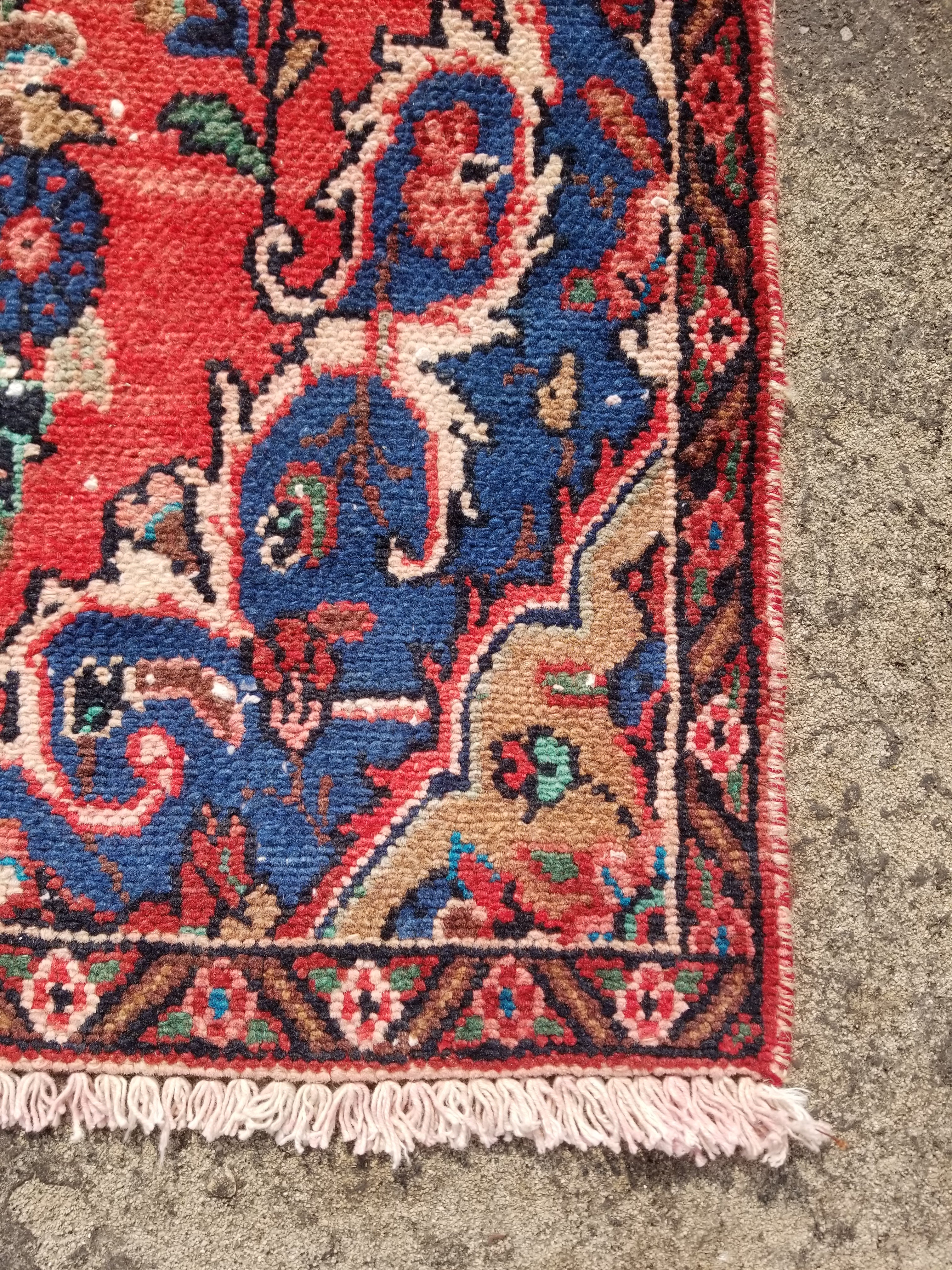 Distressed Vintage Handmade Hamadan Wool Multicolor Runner Rug 274x88cm