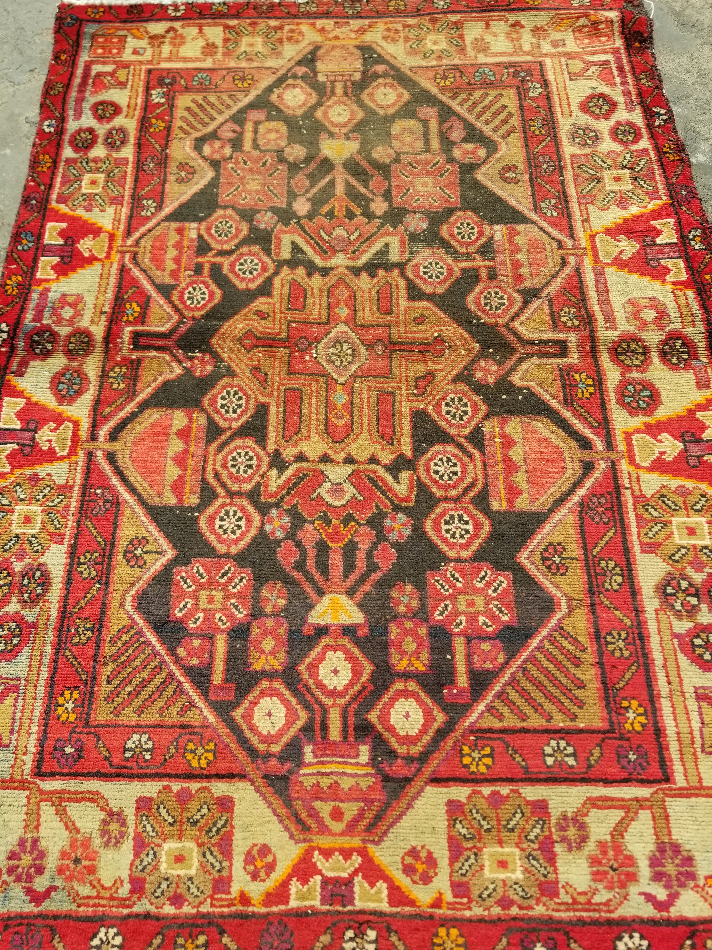 Distressed Vintage Traditional Handmade Hamadan Wool Multicolor Rug 145x105cm