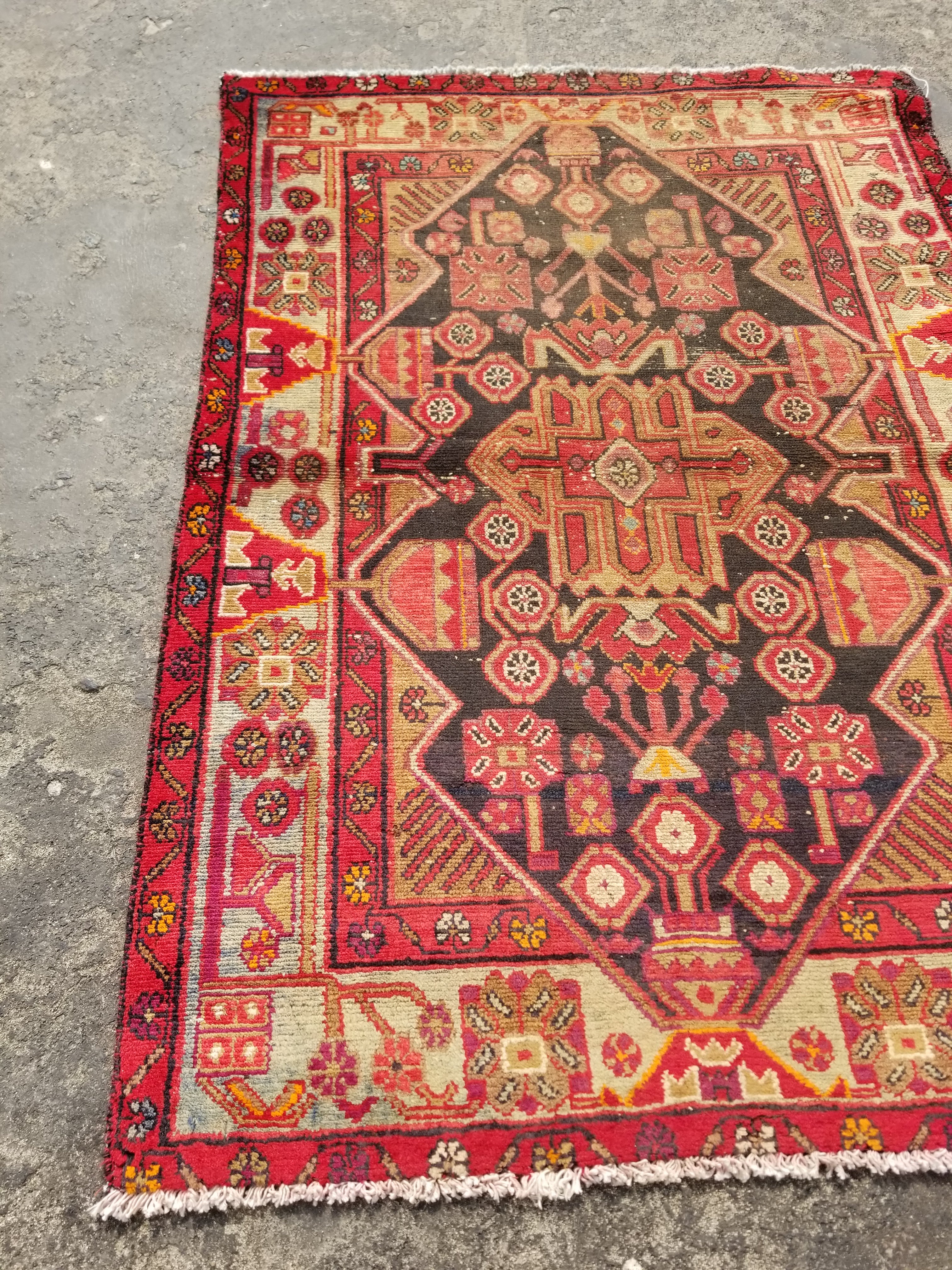 Distressed Vintage Traditional Handmade Hamadan Wool Multicolor Rug 145x105cm