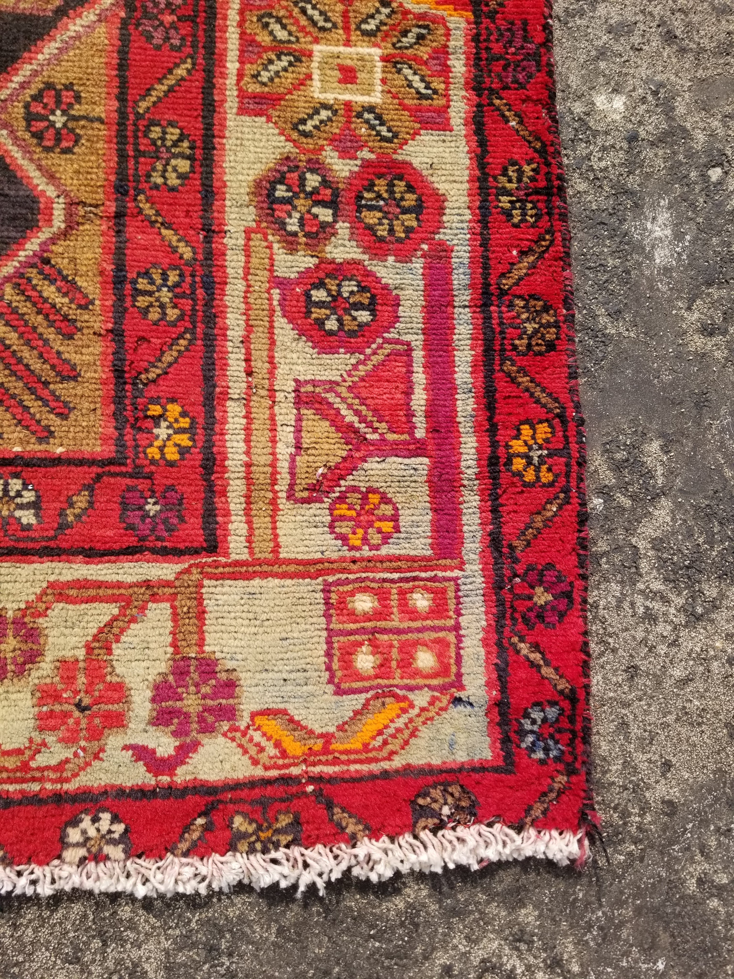 Distressed Vintage Traditional Handmade Hamadan Wool Multicolor Rug 145x105cm