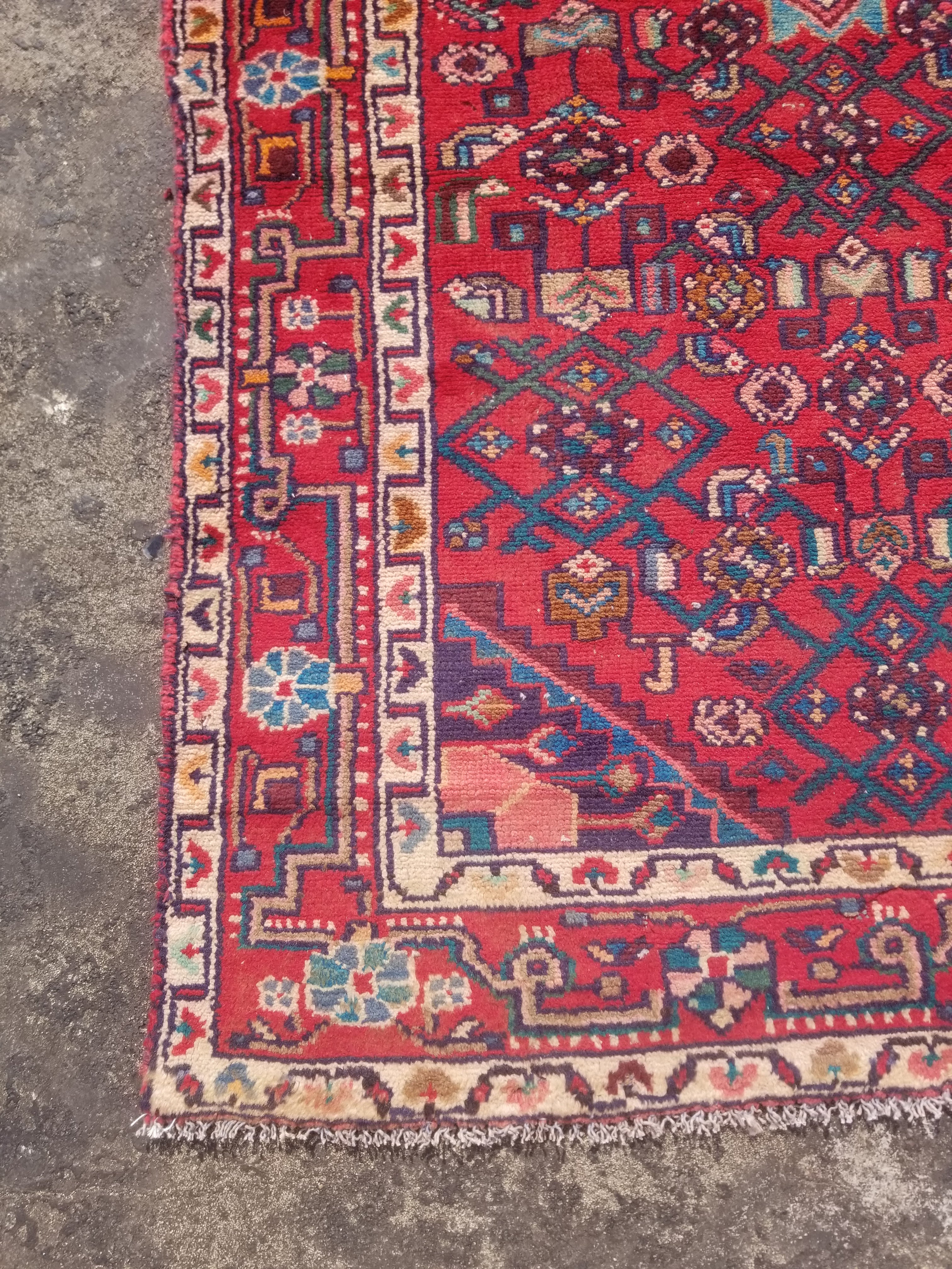 Vintage Traditional Handmade Hamadan Wool Multicolor Runner Rug 375x100cm