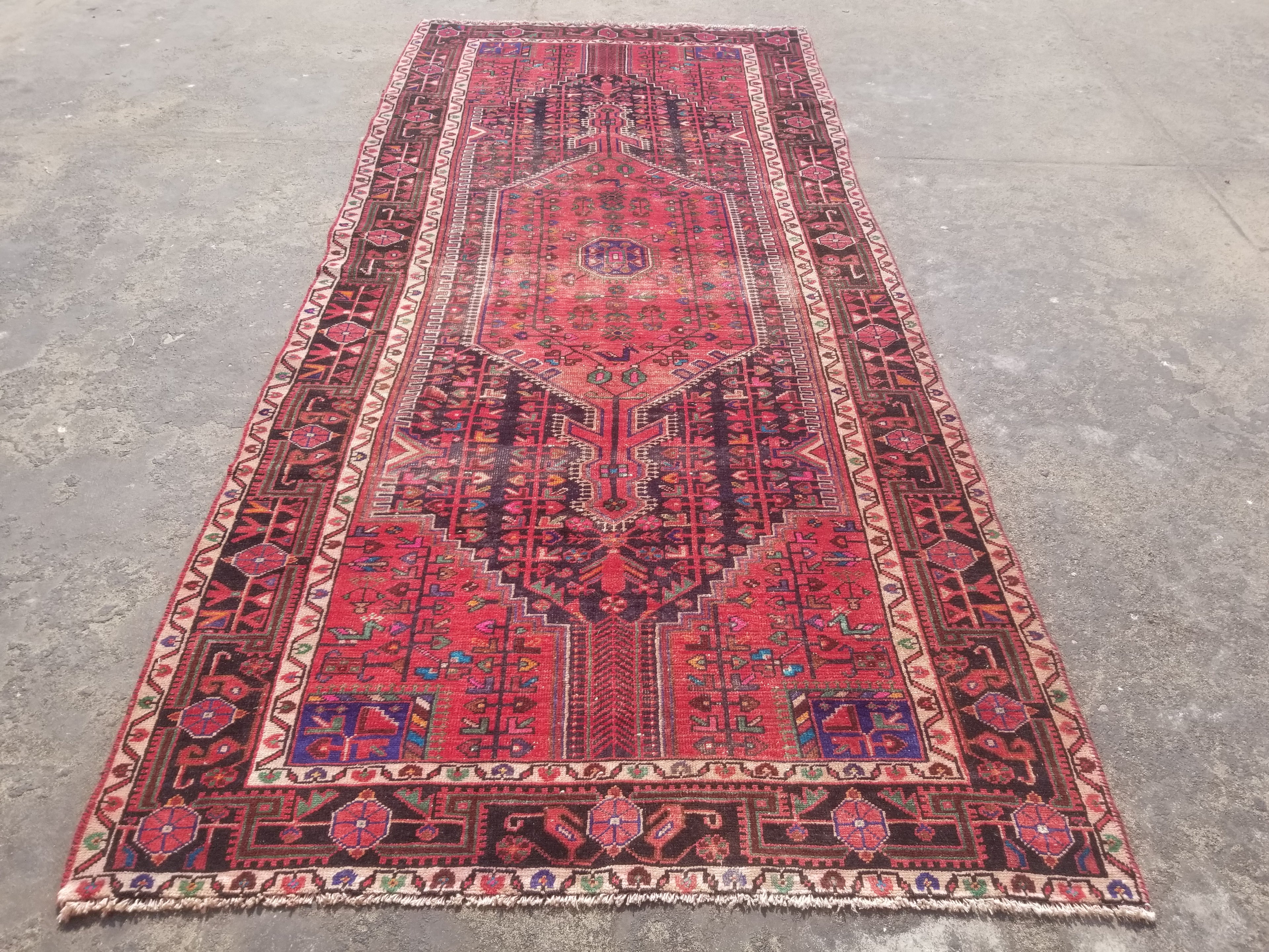 Distressed Vintage Handmade Navahand Wool Multicolor Runner Rug 340x146cm