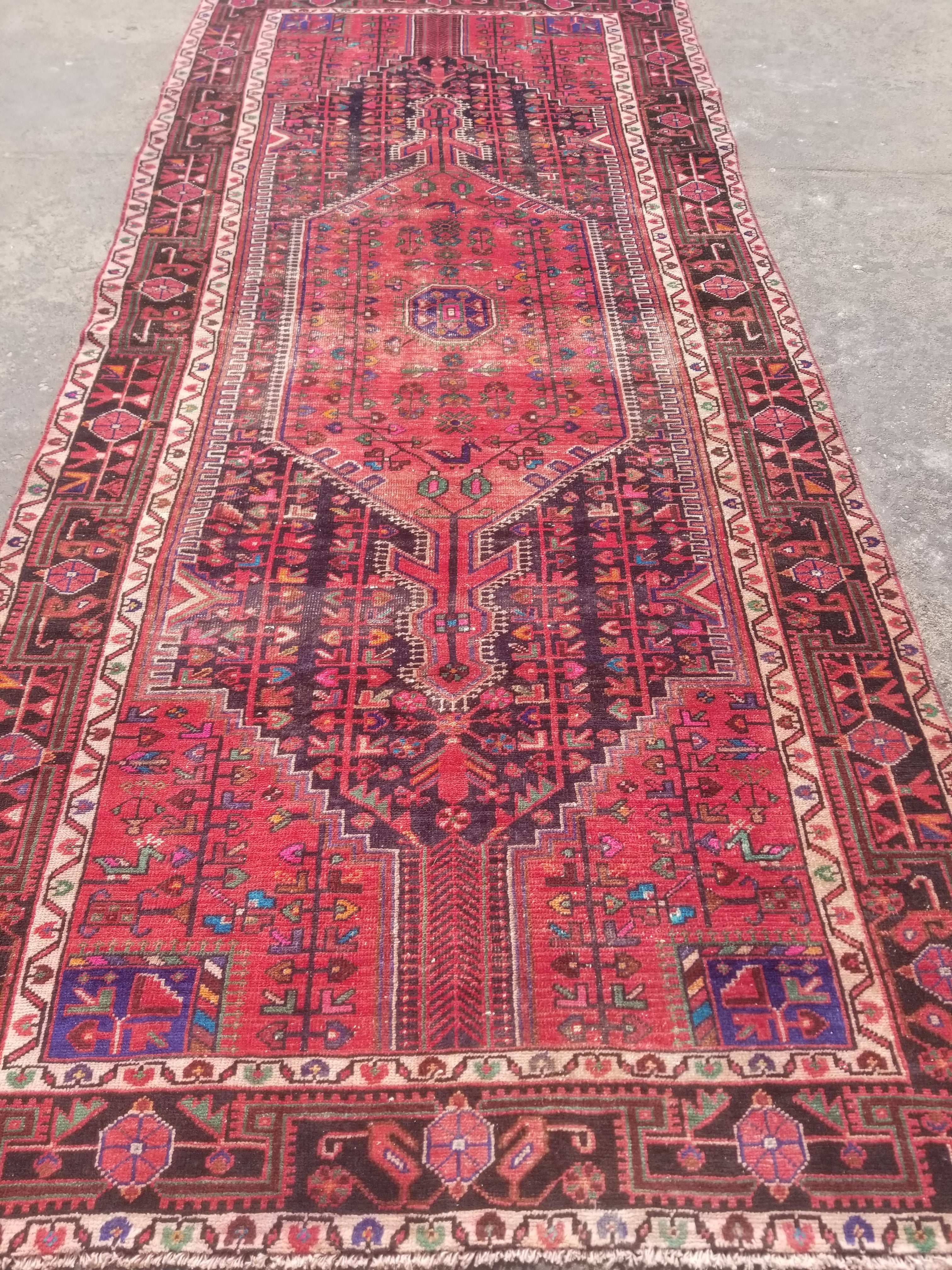 Distressed Vintage Handmade Navahand Wool Multicolor Runner Rug 340x146cm