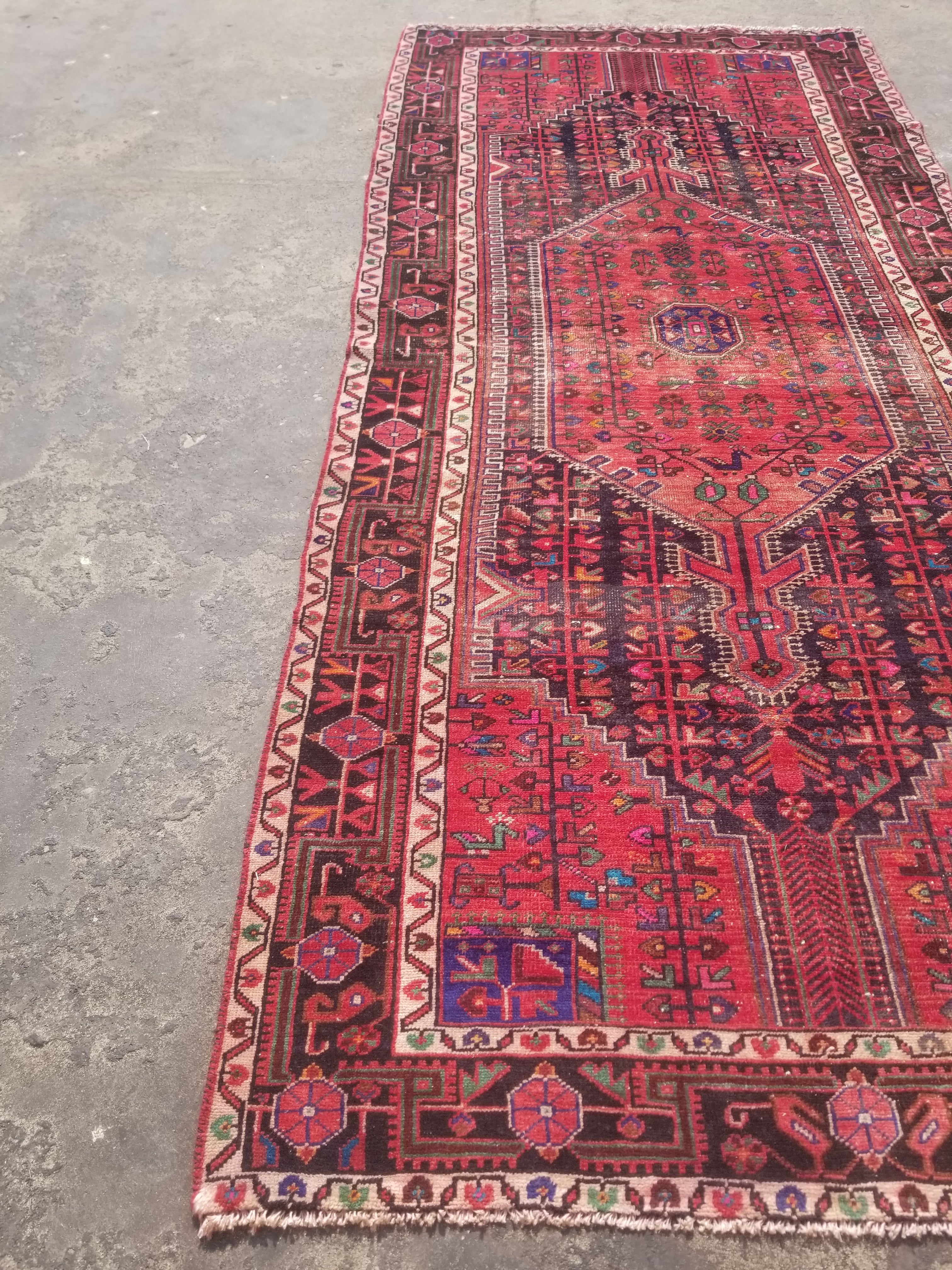 Distressed Vintage Handmade Navahand Wool Multicolor Runner Rug 340x146cm