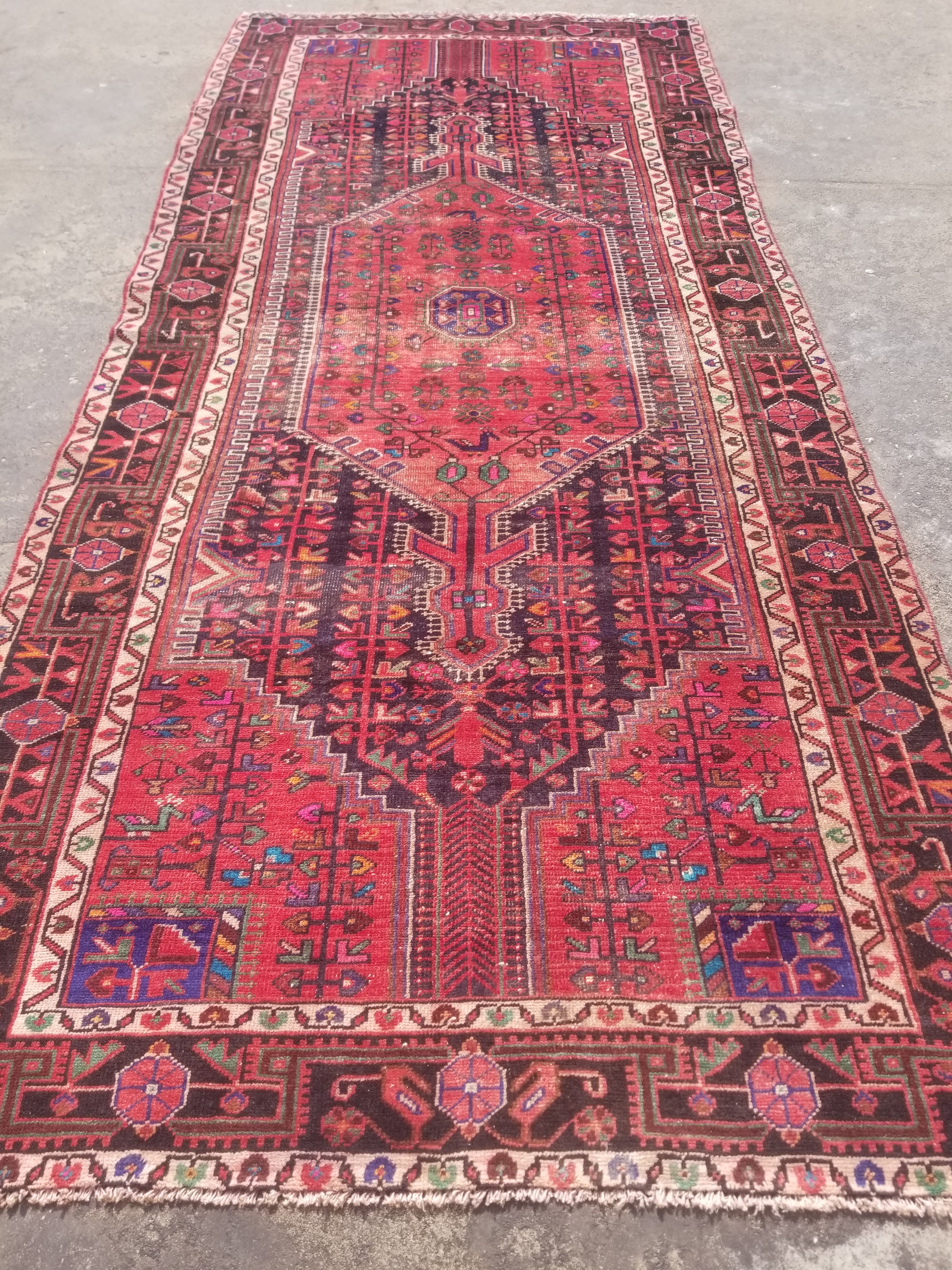Distressed Vintage Handmade Navahand Wool Multicolor Runner Rug 340x146cm