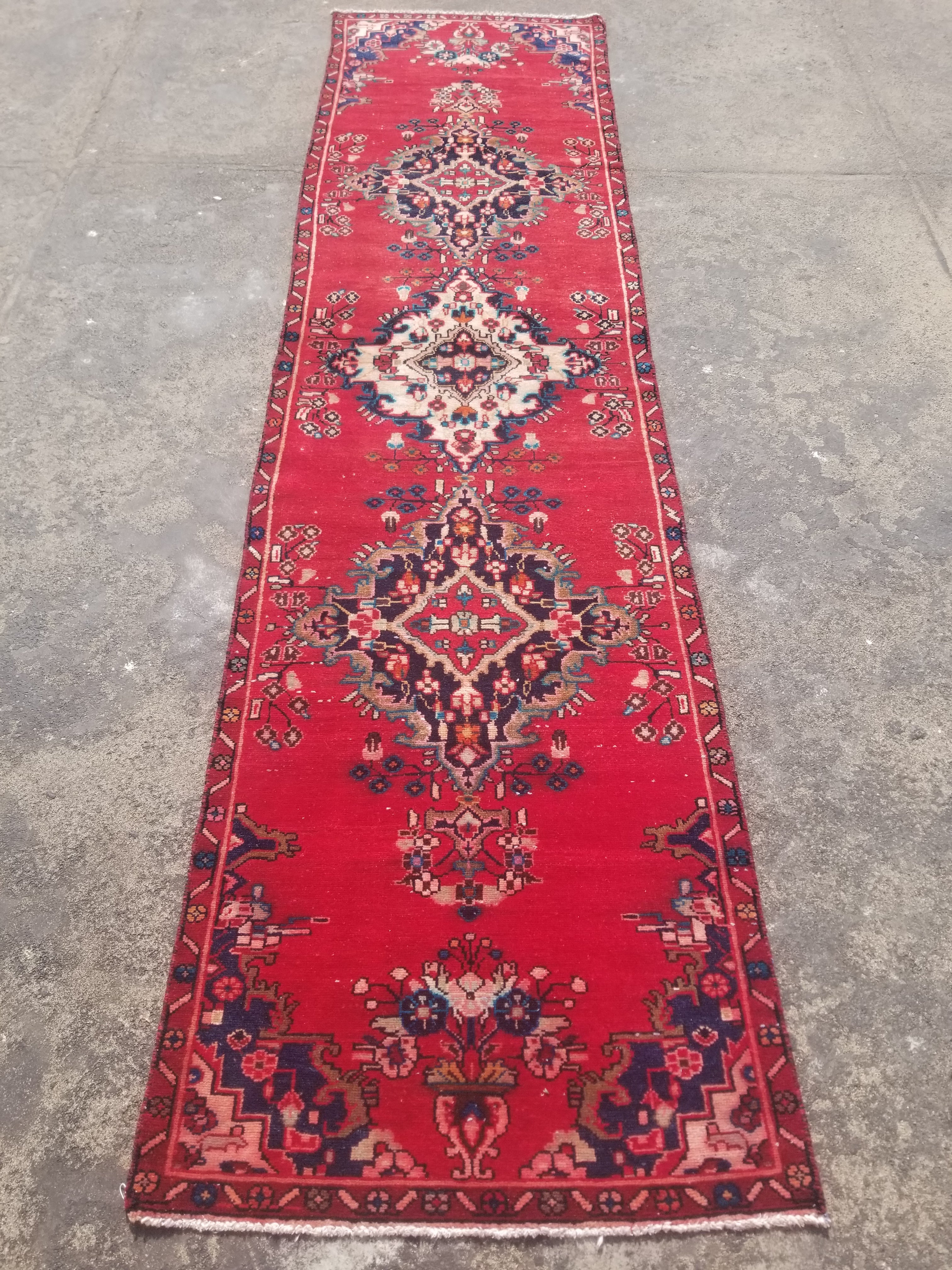 Vintage Traditional Handmade Turkish Wool Multicolor Runner Rug 323x82cm