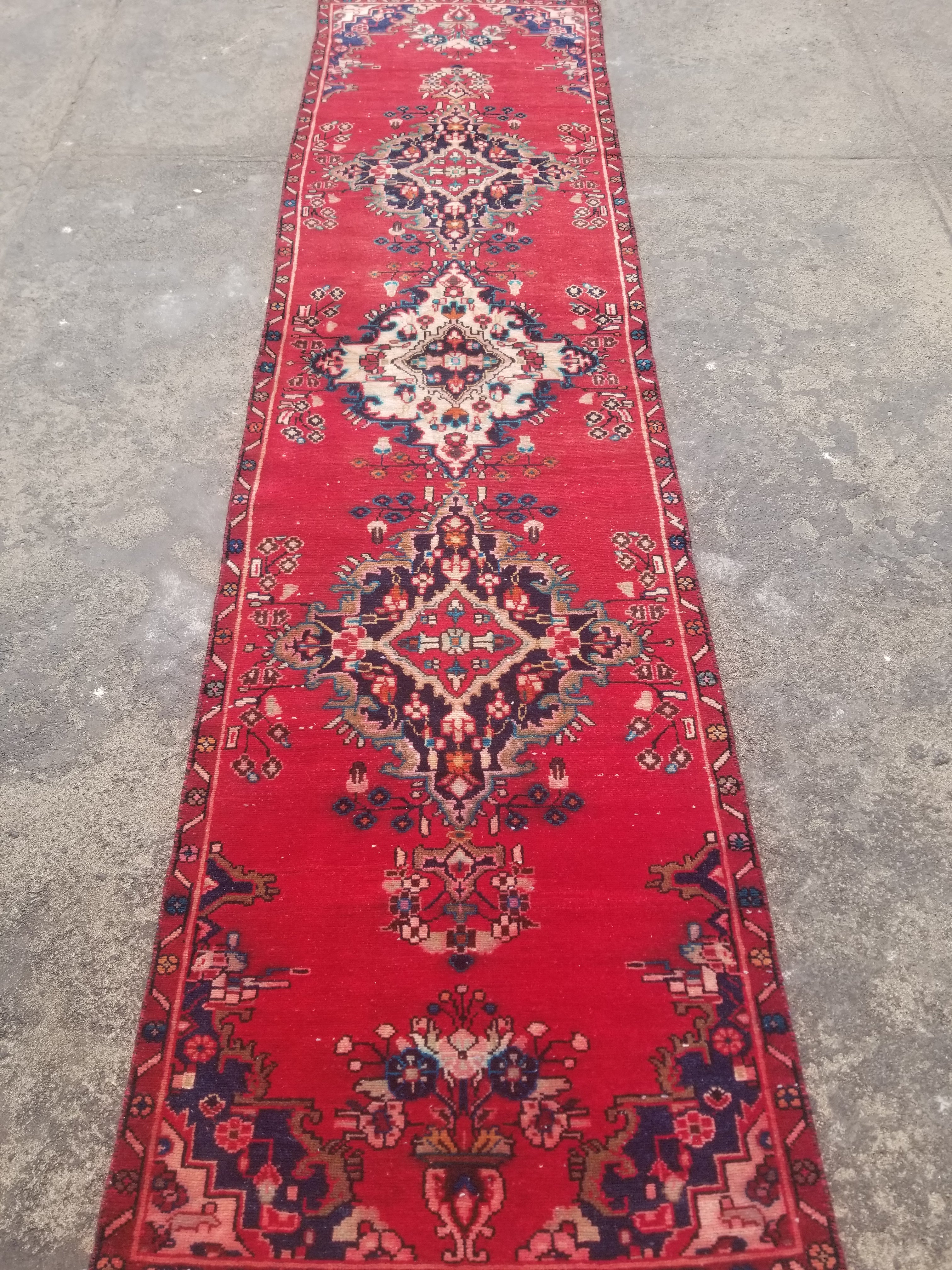 Vintage Traditional Handmade Turkish Wool Multicolor Runner Rug 323x82cm