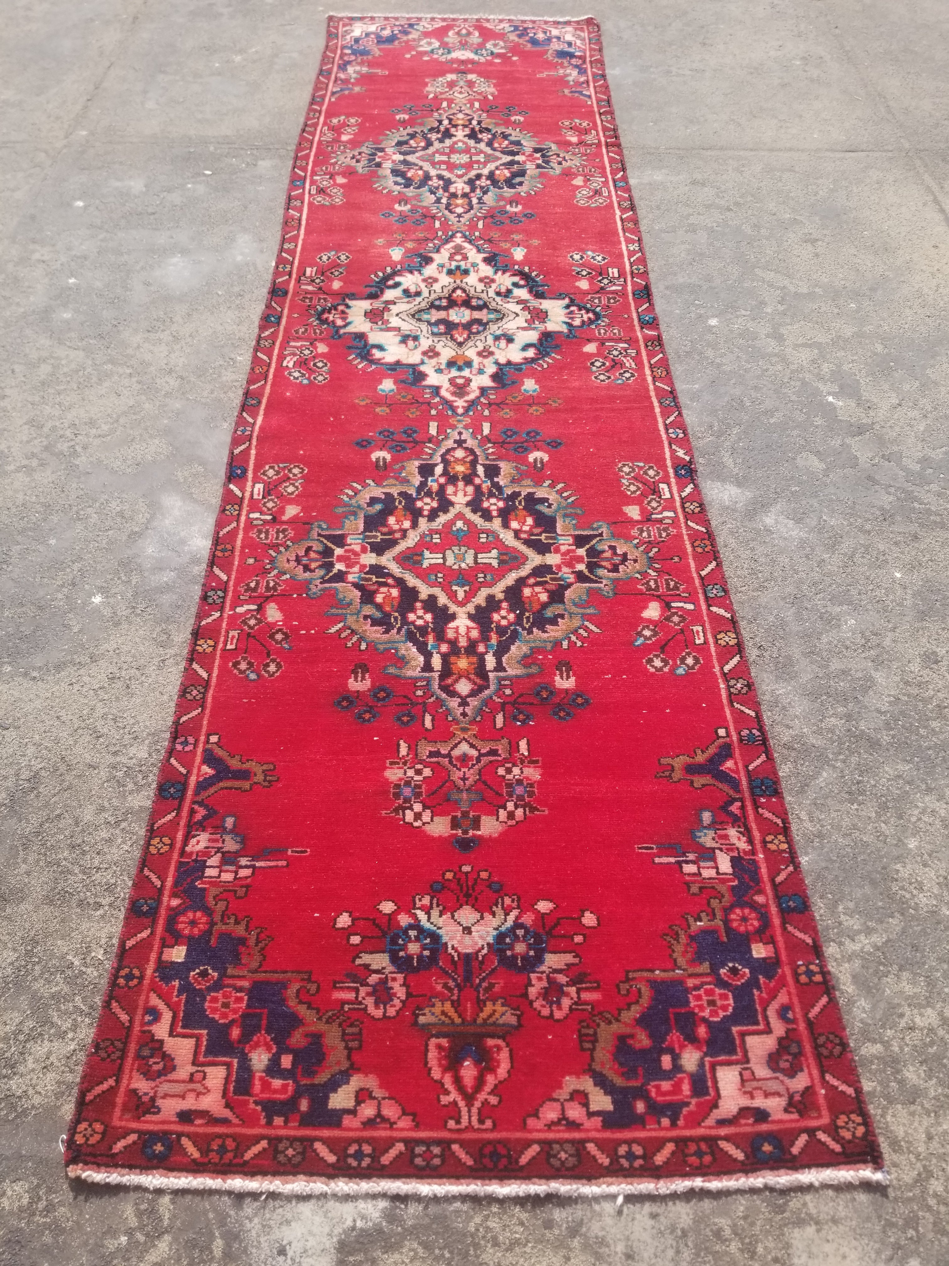 Vintage Traditional Handmade Turkish Wool Multicolor Runner Rug 323x82cm