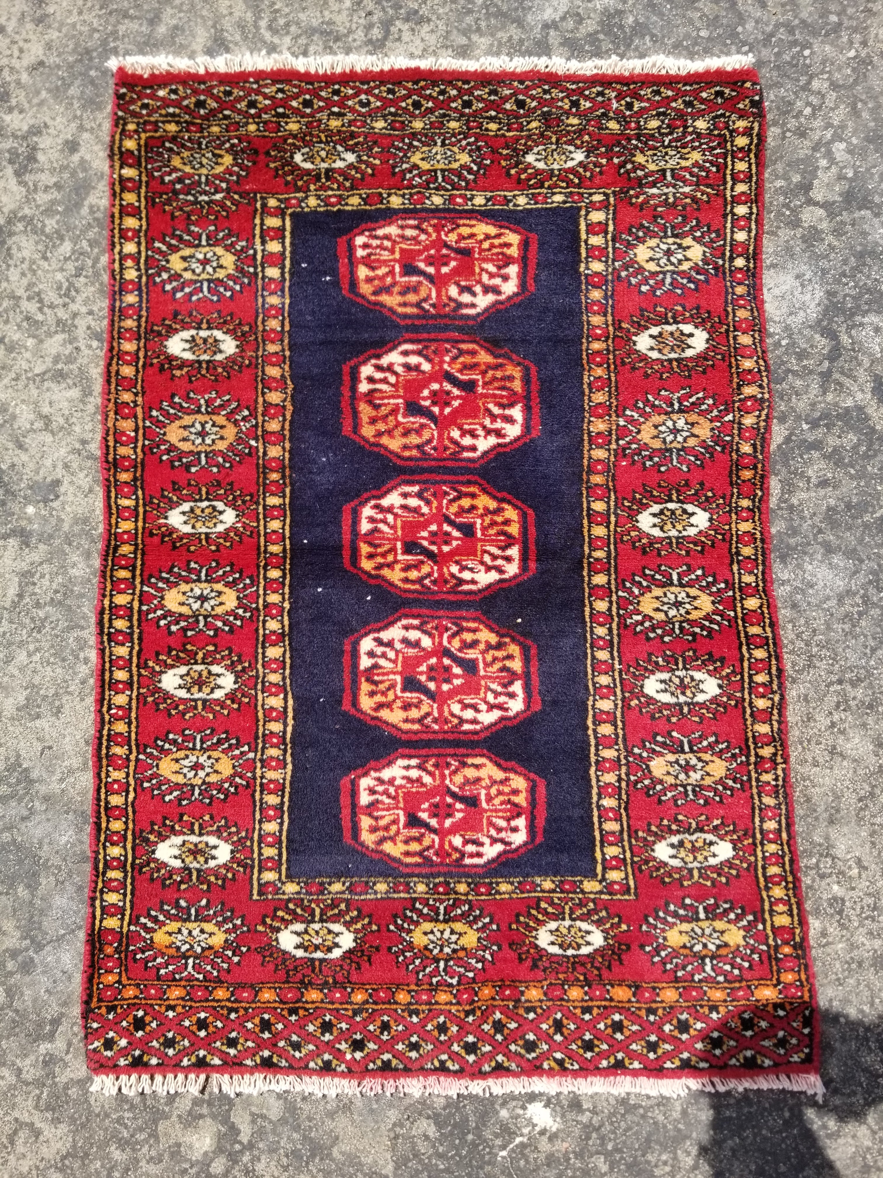 Vintage Traditional Handmade Turkmen Wool Multicolor Rug 84x58cm
